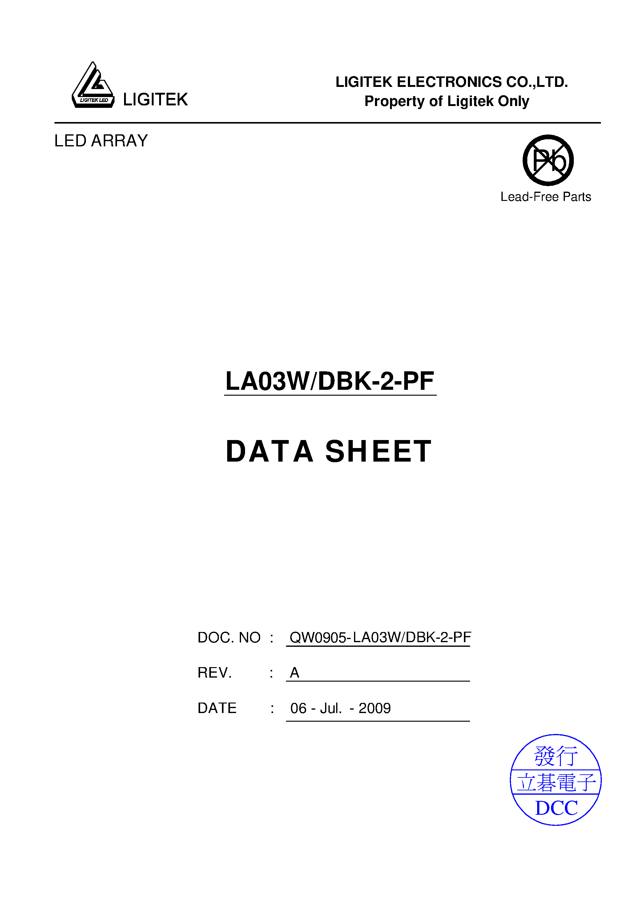 Datasheet LA03W-DBK-2-PF - LED ARRAY page 1