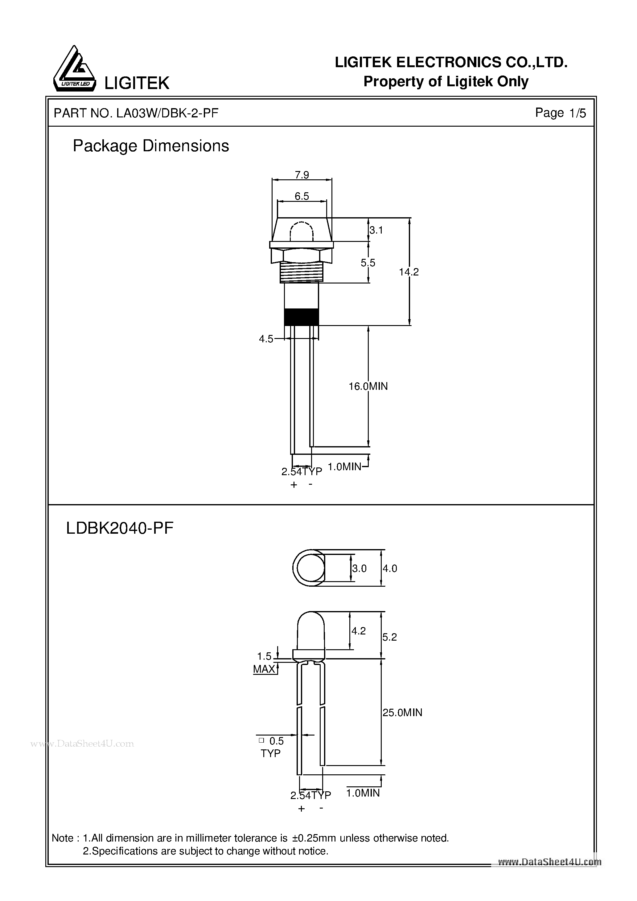 Datasheet LA03W-DBK-2-PF - LED ARRAY page 2