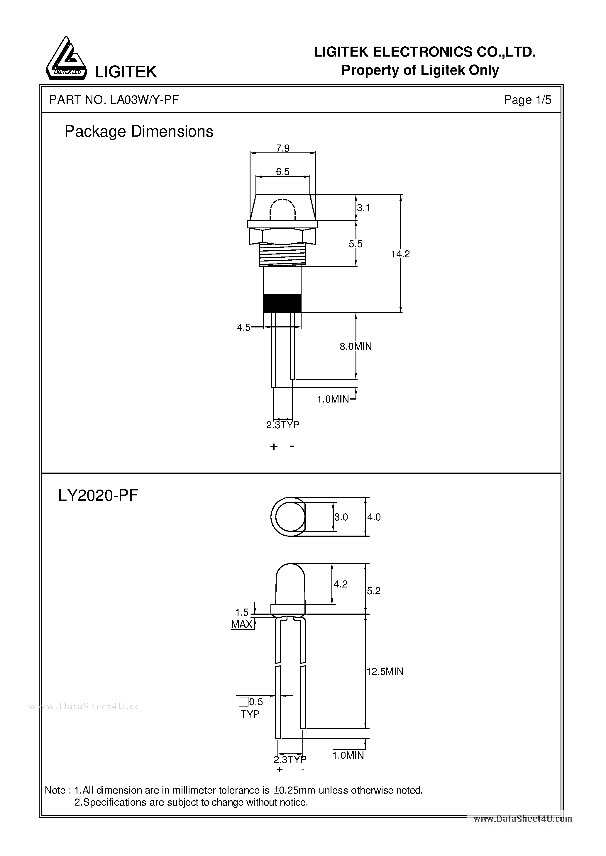 Datasheet LA03W-Y-PF - LED ARRAY page 2