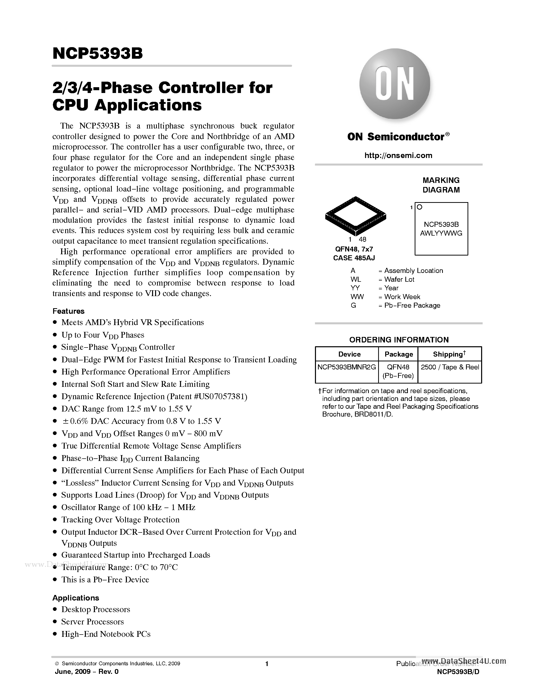 Datasheet NCP5393B - 2/3/4-Phase Controller page 1