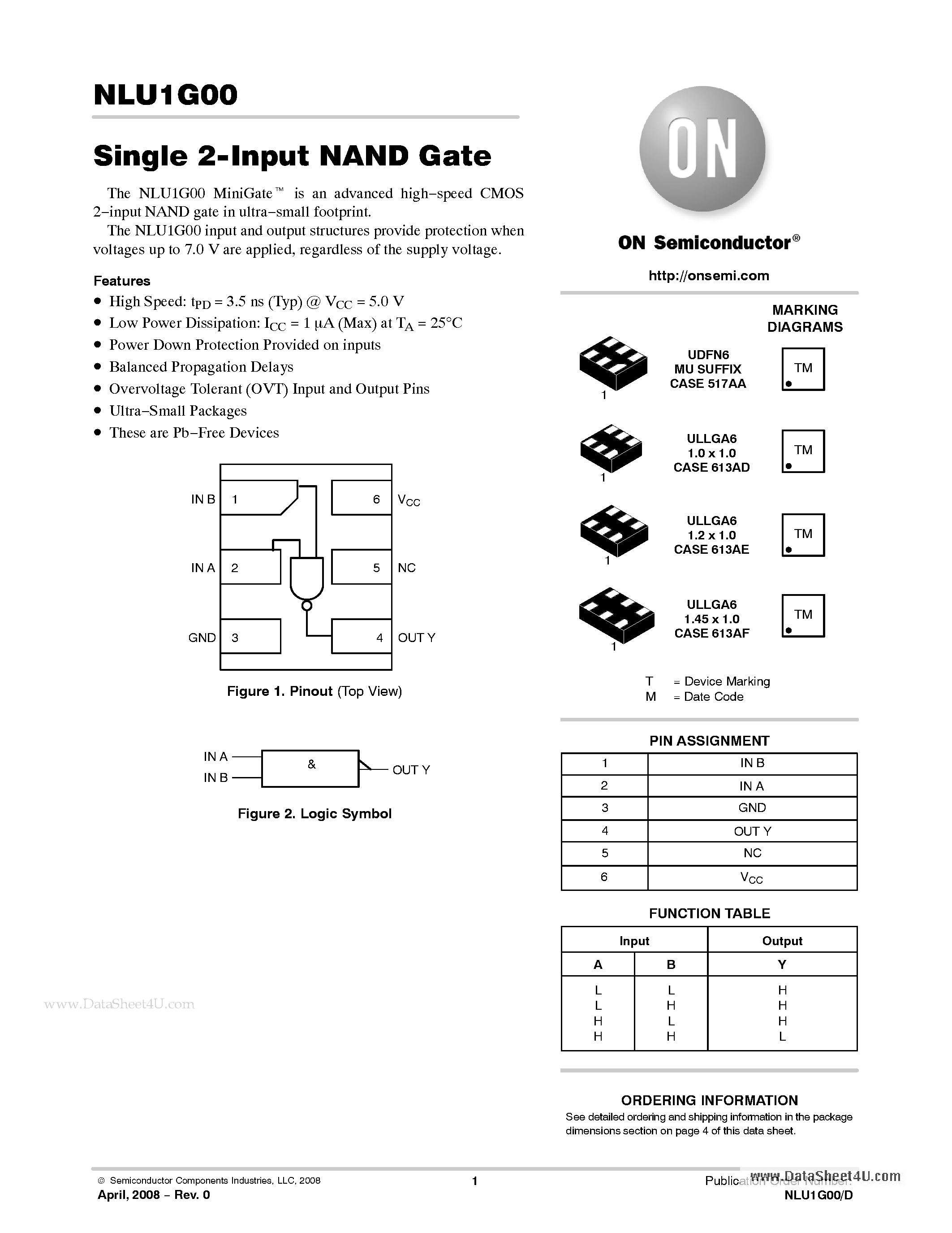 Datasheet NLU1G00 - Single 2-Input NAND Gate page 1
