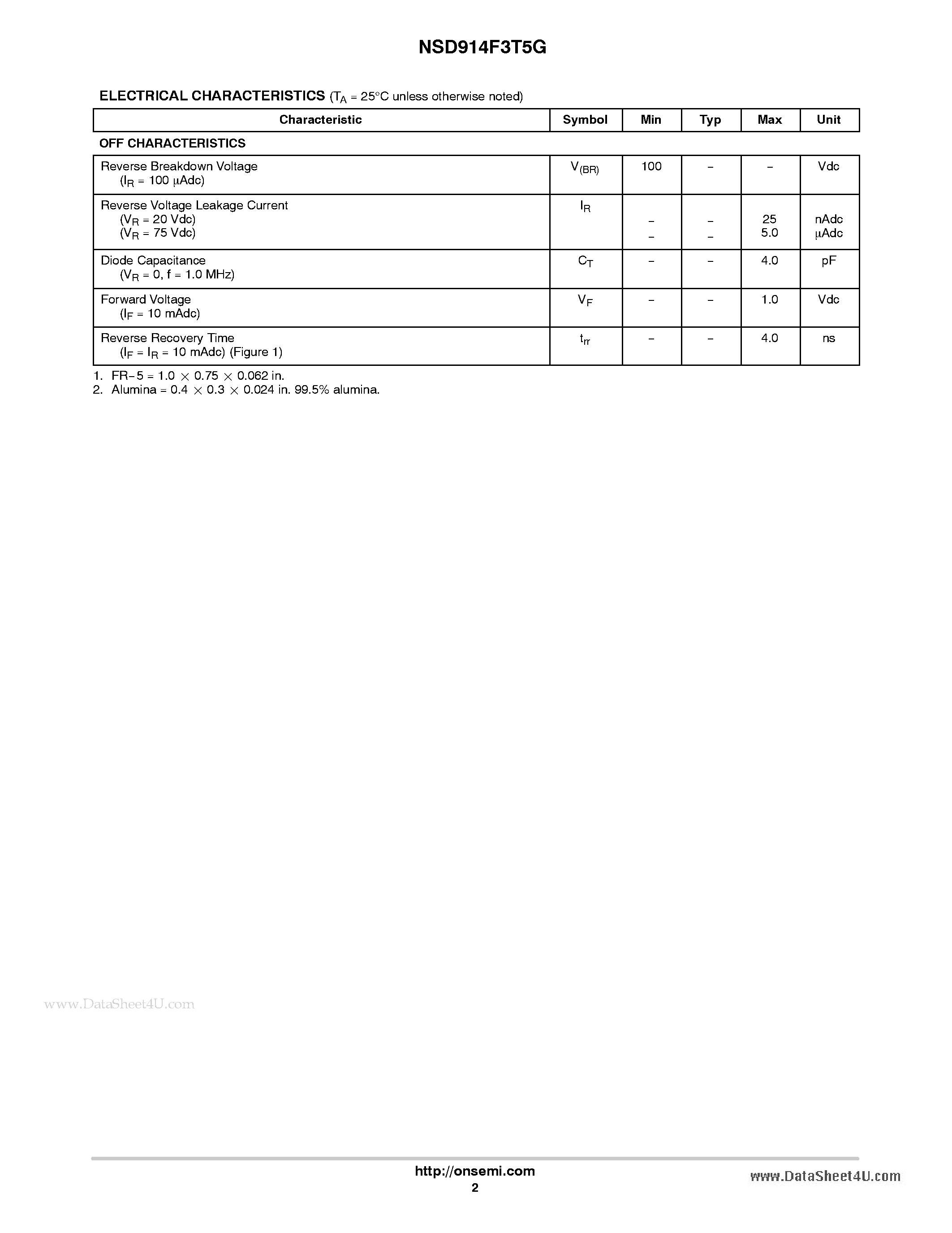 Datasheet NSD914F3T5G page 2 Datasheet NSD914F3T5G - High-Speed Switching Diode page 2