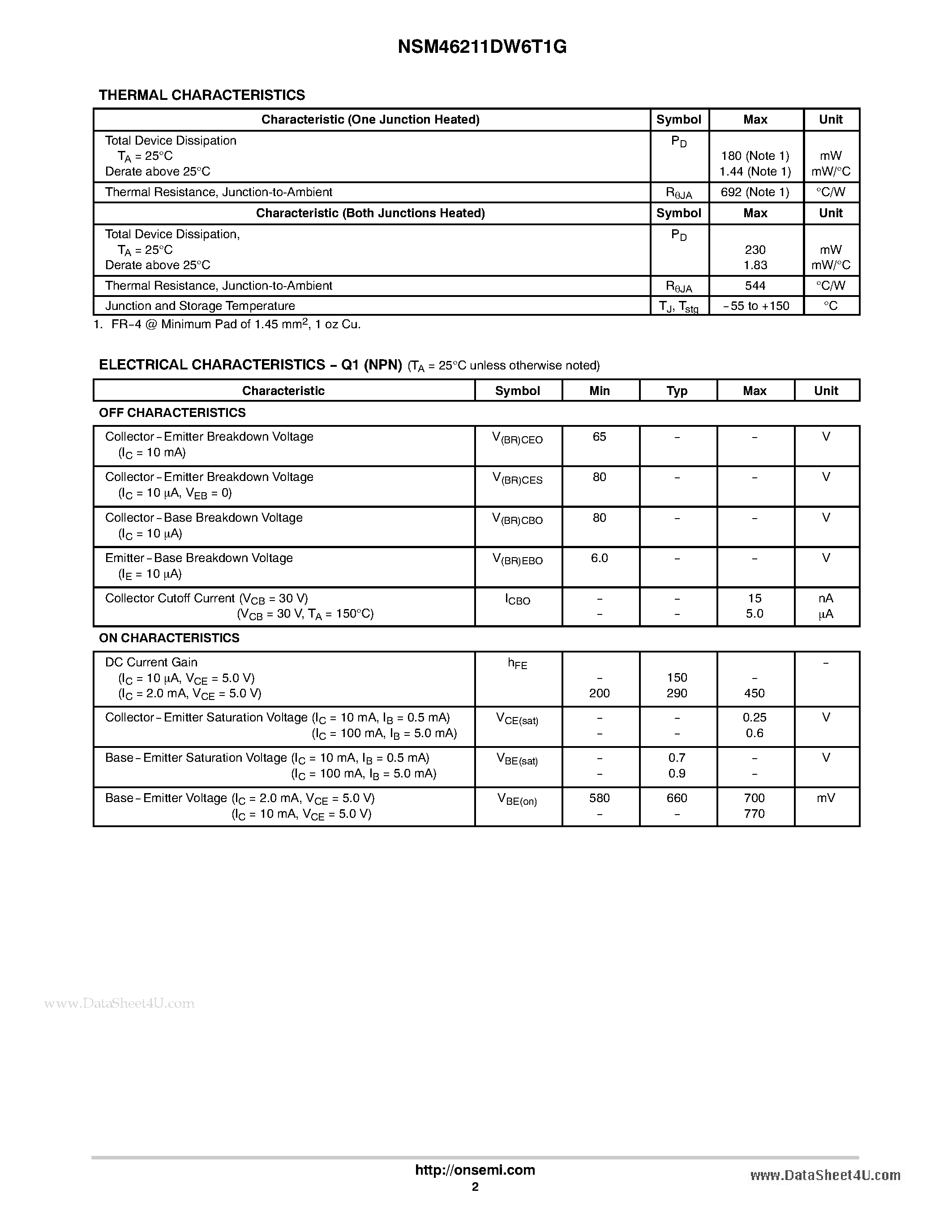 Datasheet NSM46211DW6T1G - Dual NPN Transistors page 2
