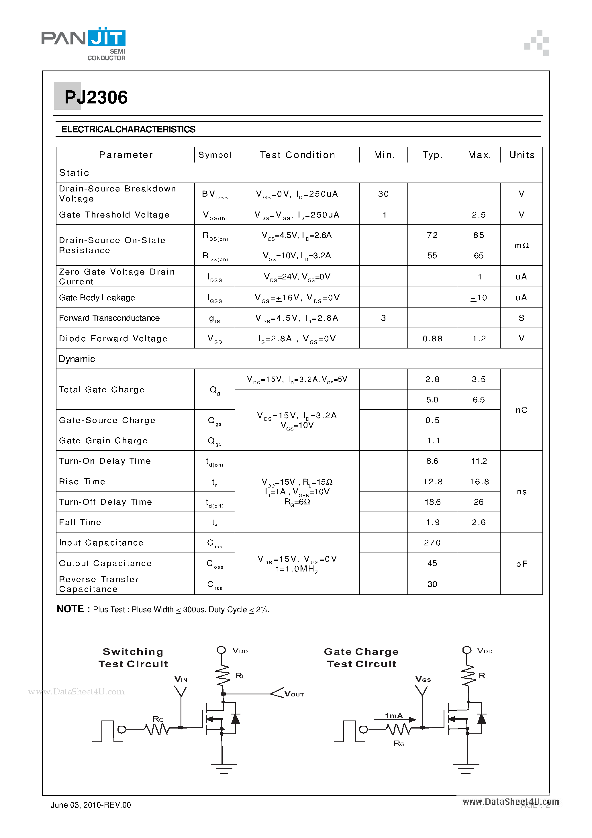 Datasheet PJ2306 - 30V N-Channel Enhancement Mode MOSFET - ESD Protected page 2
