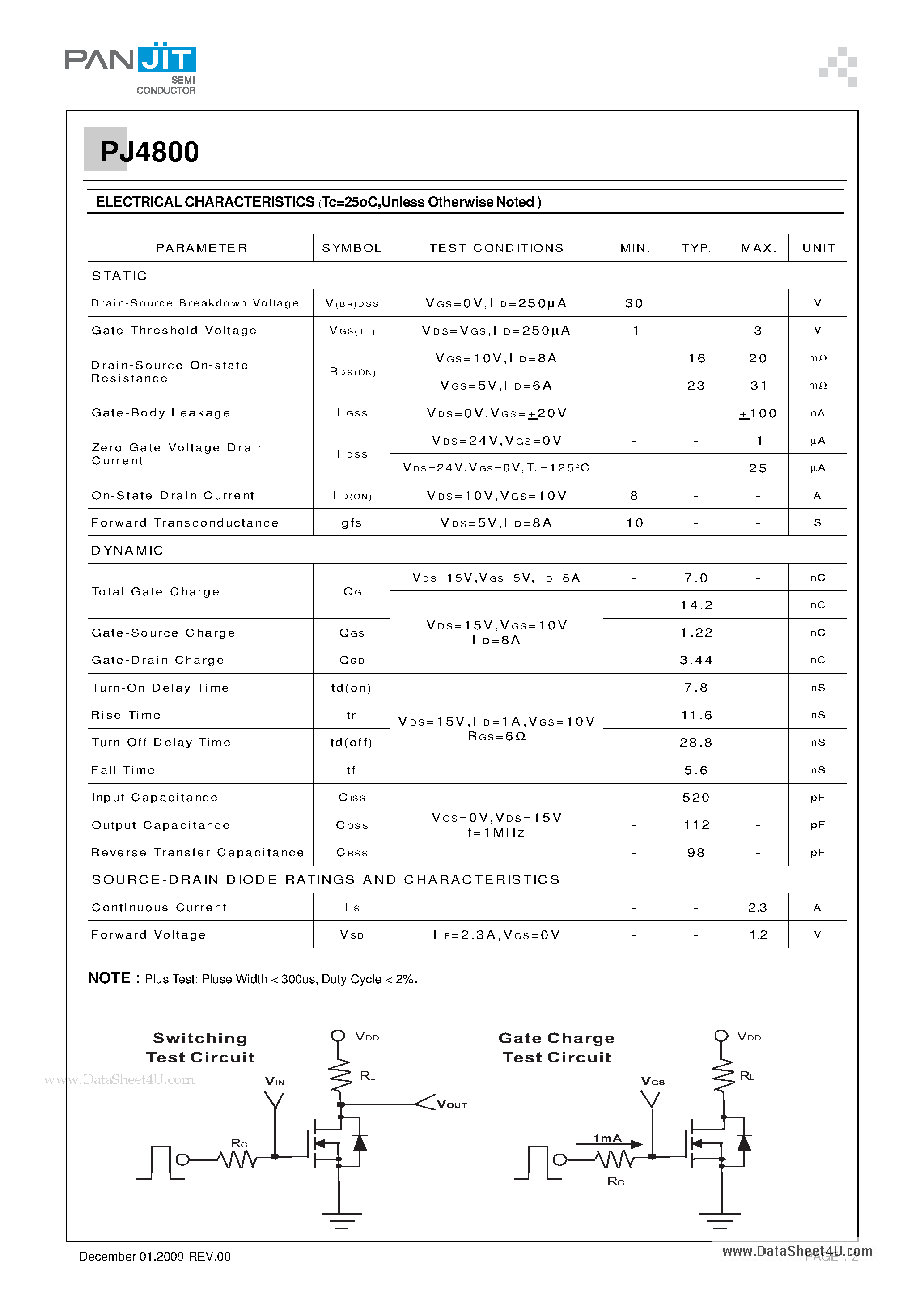 Datasheet PJ4800 - 30V N-Channel Enhancement Mode MOSFET page 2