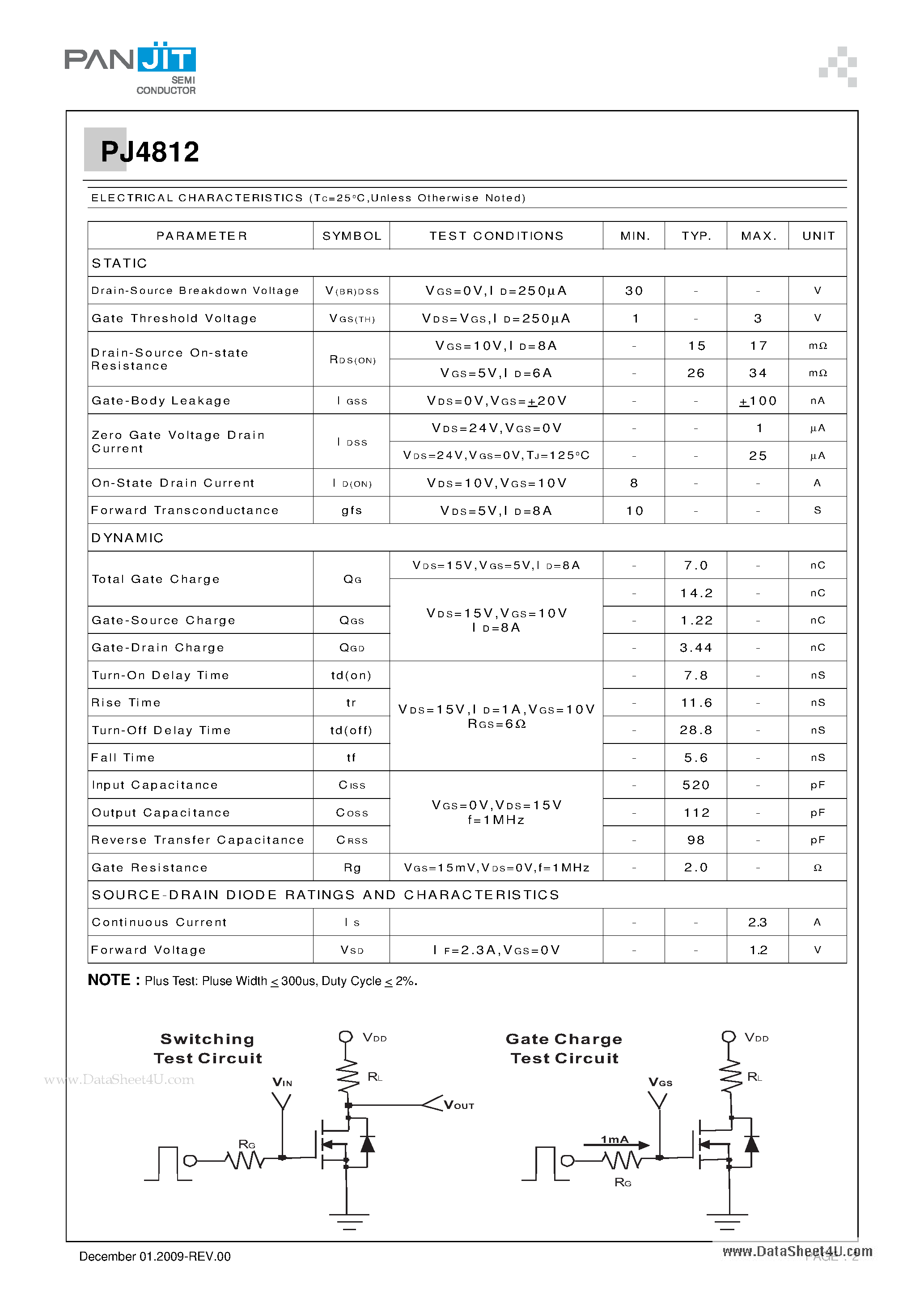 Datasheet PJ4812 - 30V N-Channel Enhancement Mode MOSFET page 2