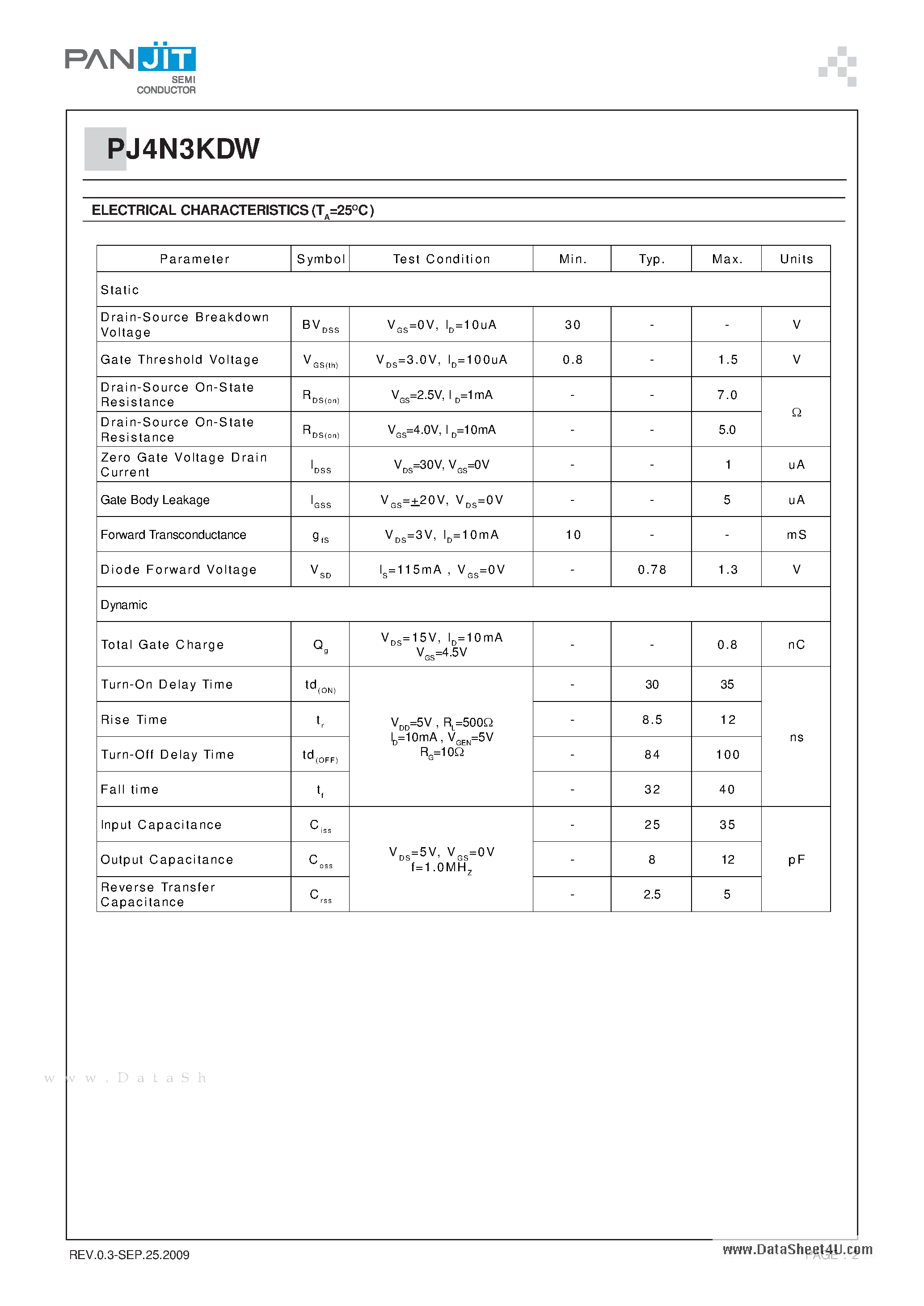 Datasheet PJ4N3KDW - 30V Dual N-Channel Enhancement Mode MOSFET - ESD Protected page 2