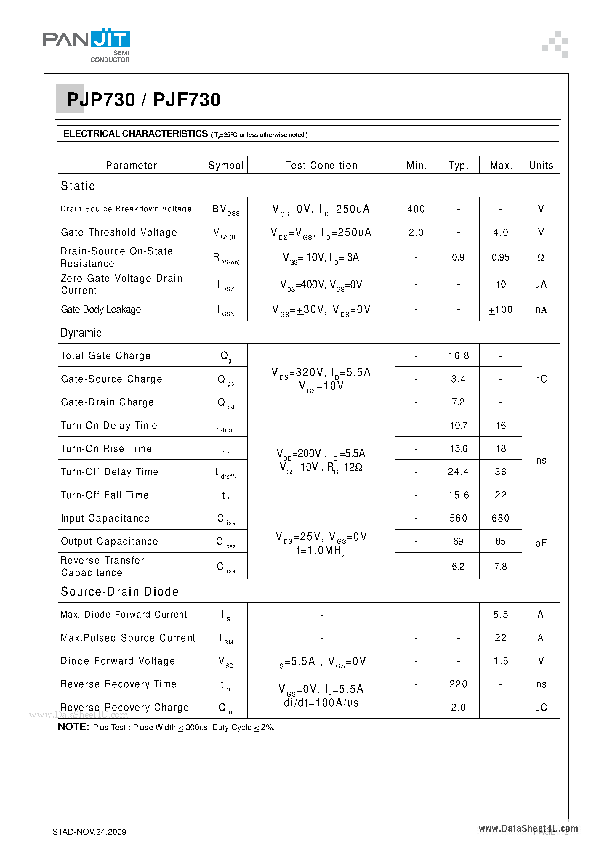 Datasheet PJF730 - 400V N-Channel Enhancement Mode MOSFET page 2