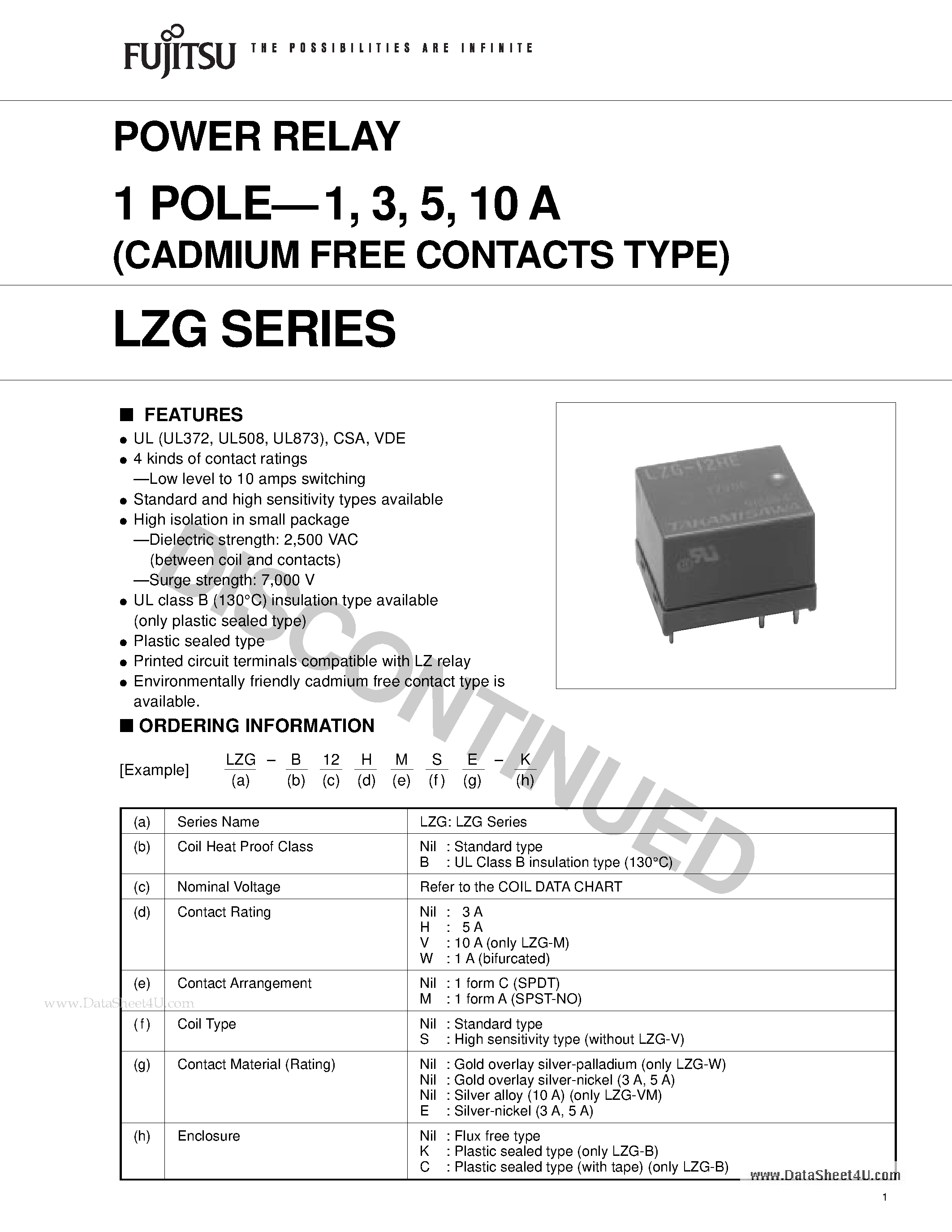 Datasheet LZG page 1 Datasheet LZG - POWER RELAY page 1