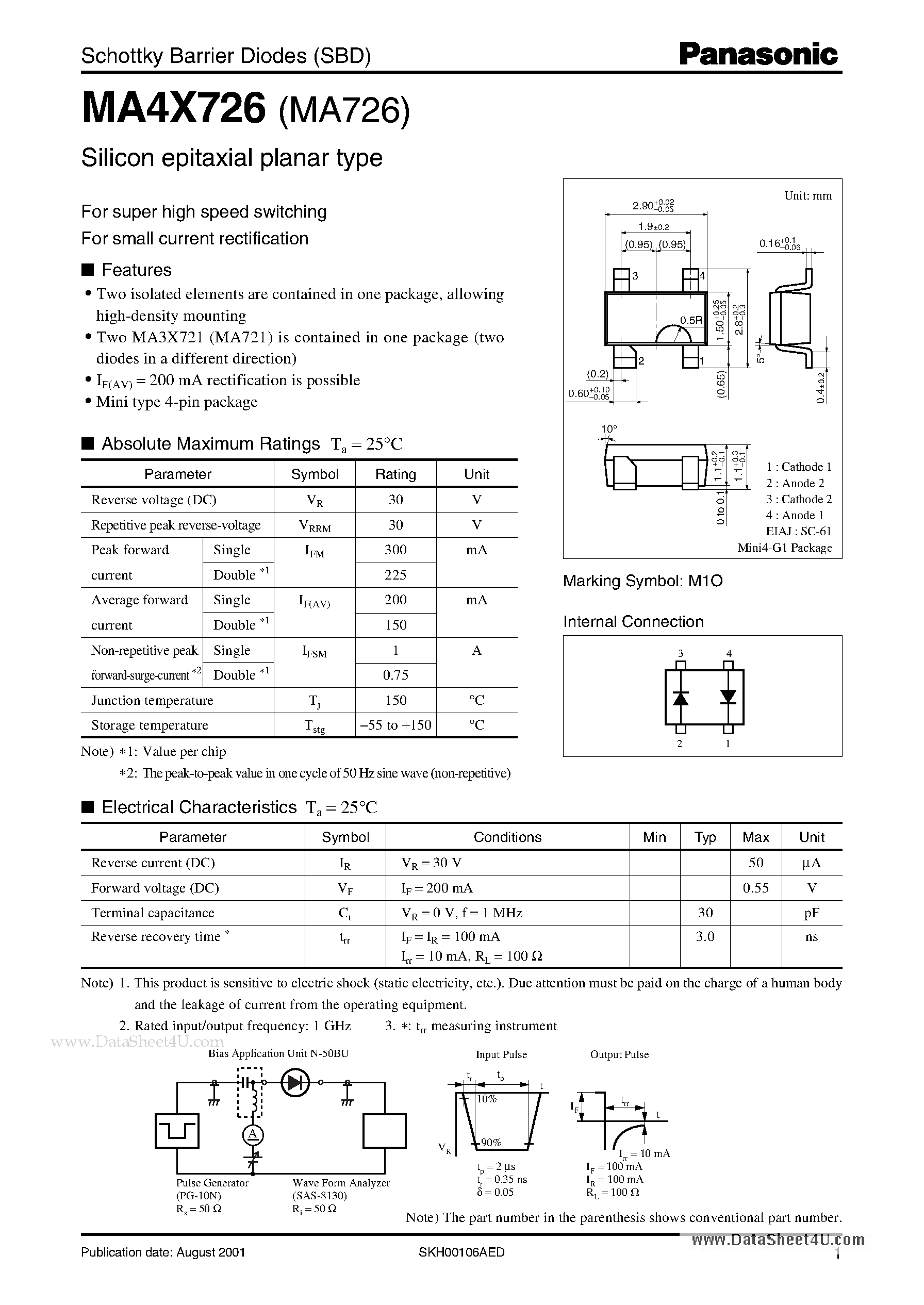 Даташит на микросхему MA726 страница 1 Даташит MA726 - Schottky Barrier Diodes страница 1