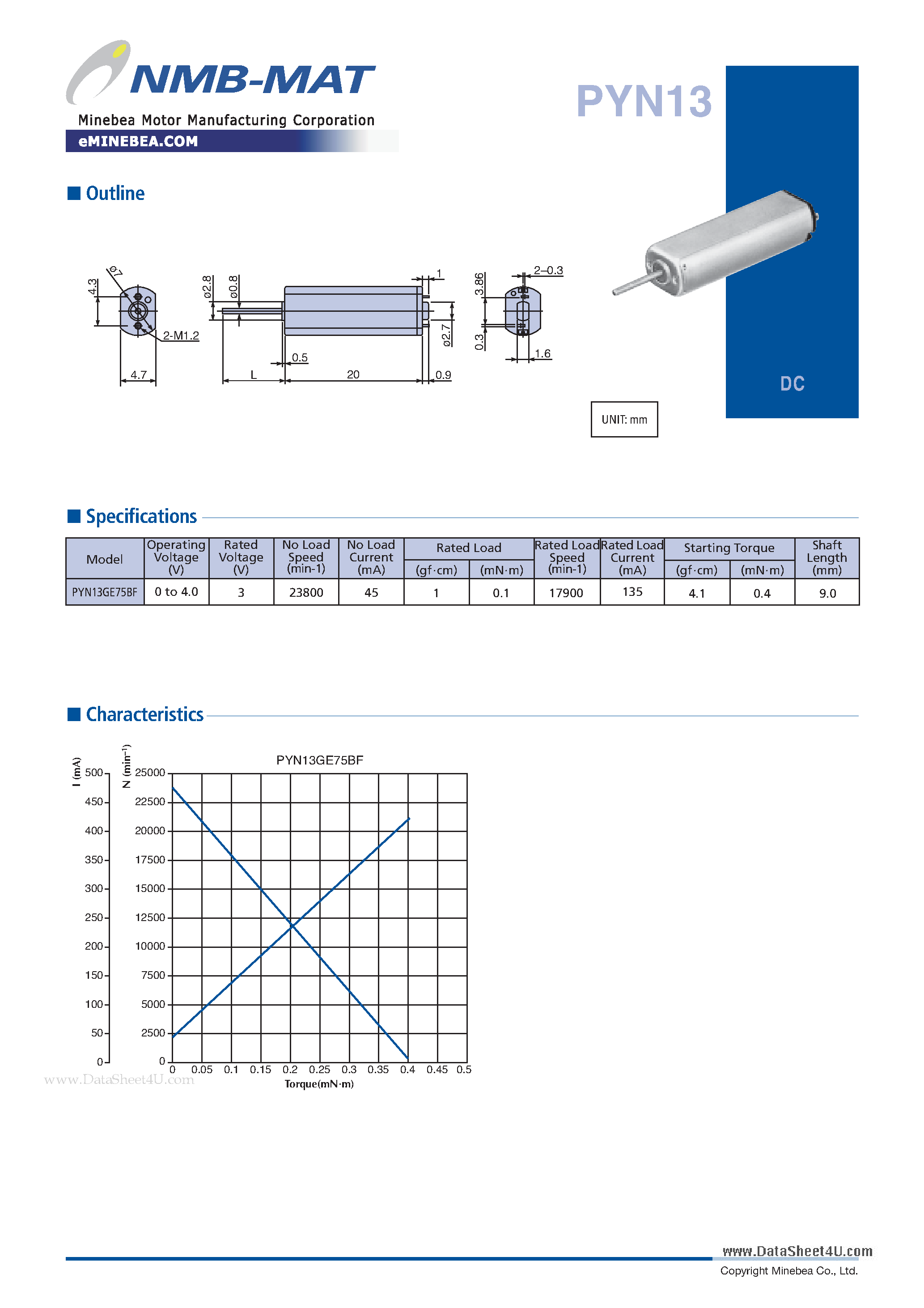 Datasheet PYN13 page 1 Datasheet PYN13 - Minibea Motor page 1