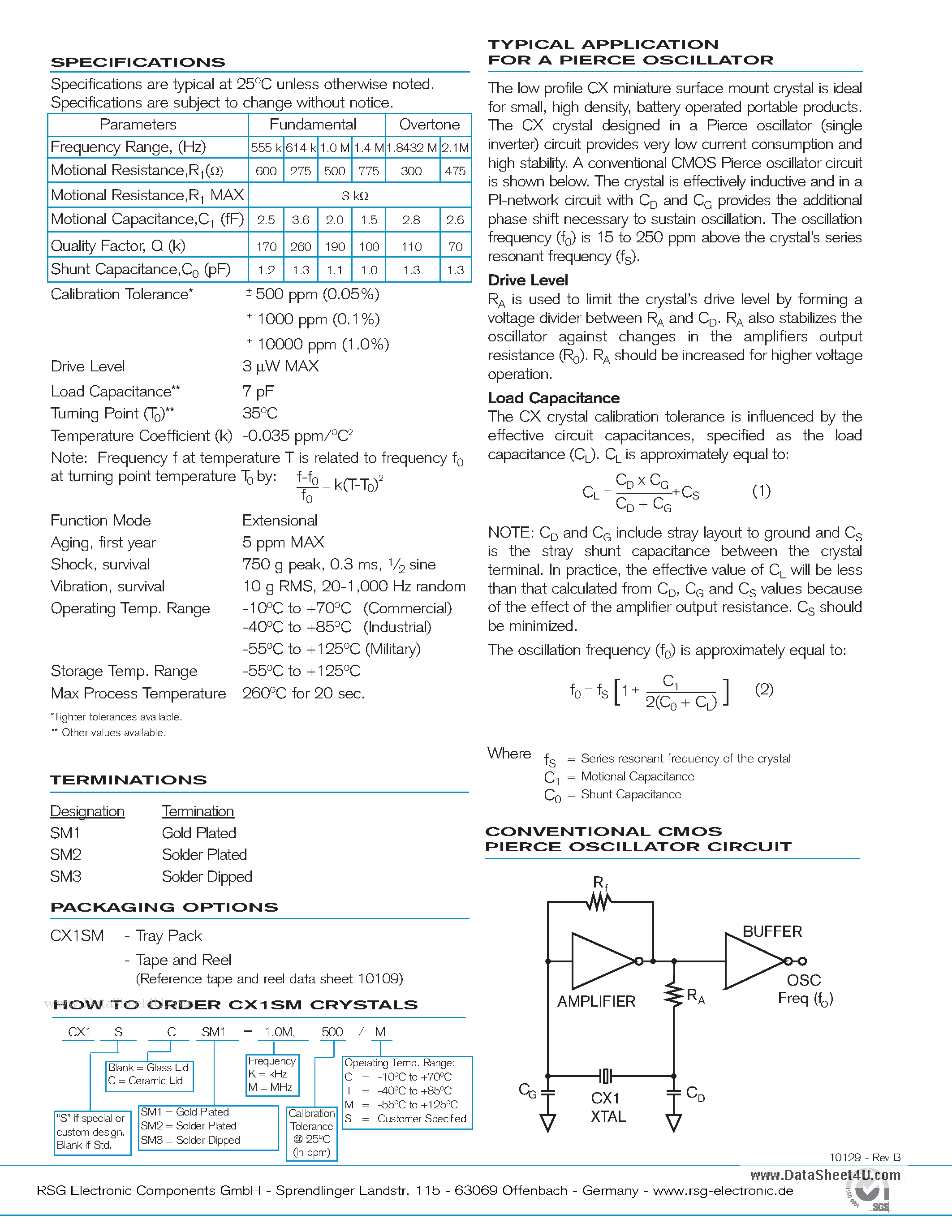 Datasheet CX1SM - 530 kHz to 2.1 MHz Low Profile Miniature Surface Mount Quartz Crystal page 2