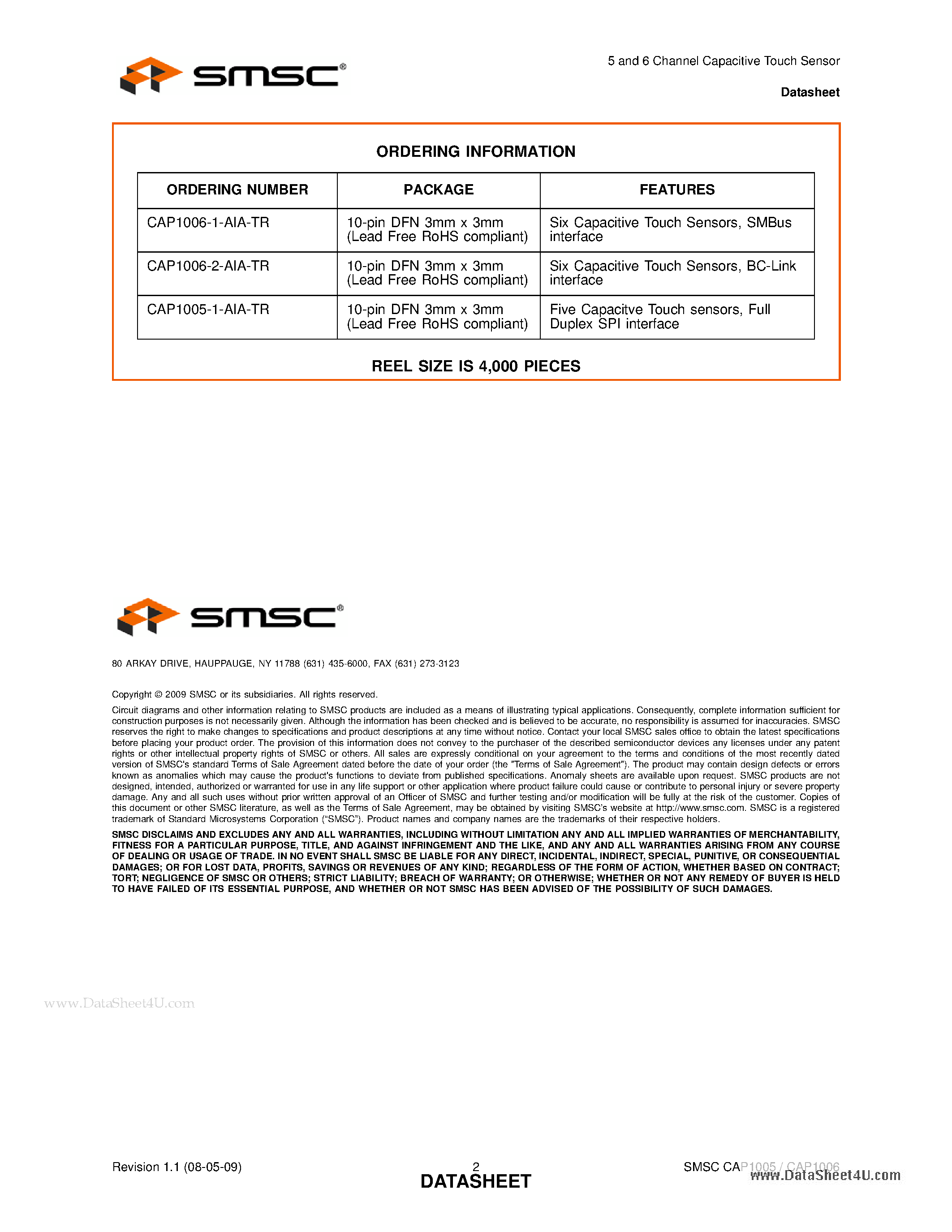 Datasheet CAP1005 - (CAP1005 / CAP1006) 5 and 6 Channel Capacitive Touch Sensor page 2
