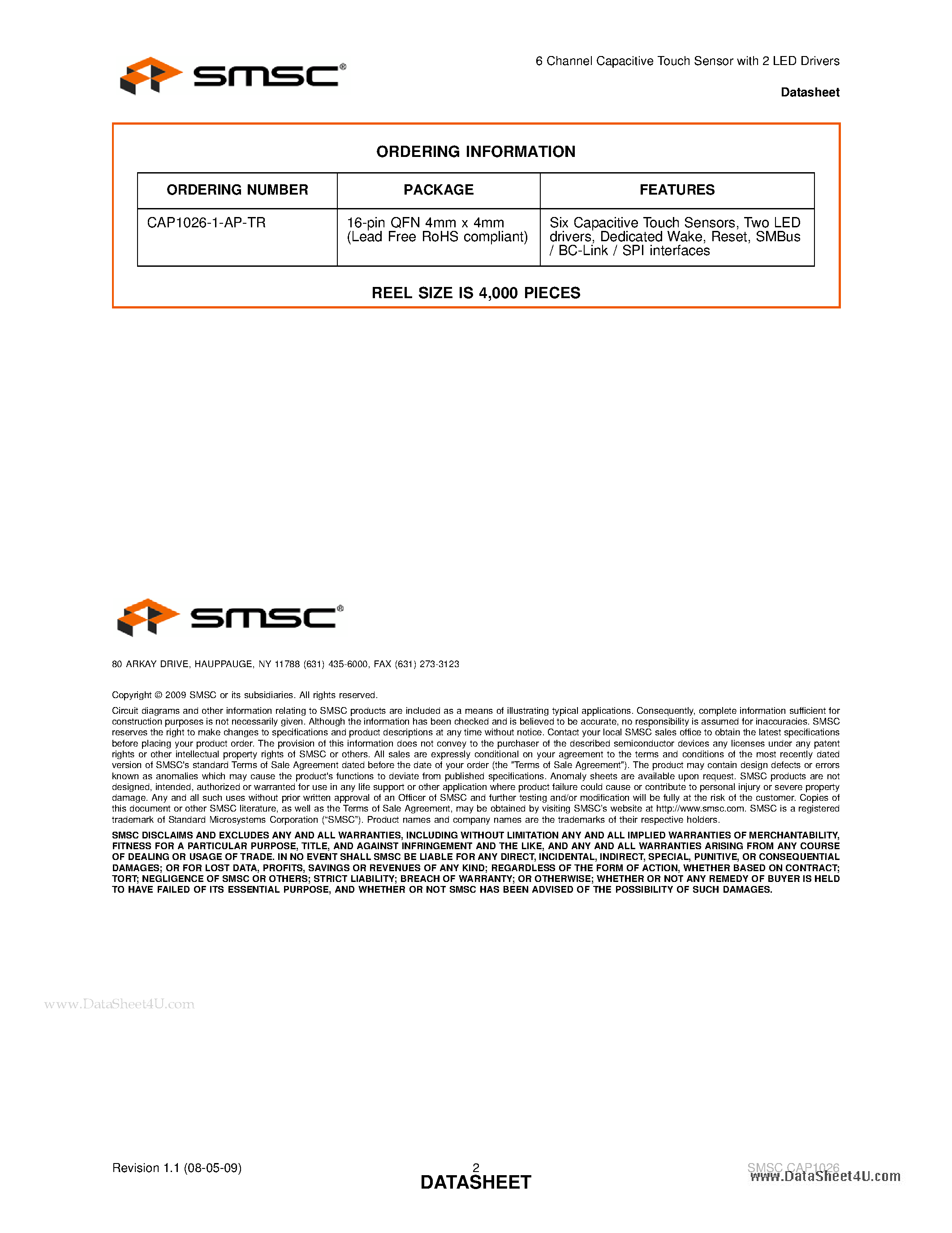 Datasheet CAP1026 - 6 Channel Capacitive Touch Sensor page 2