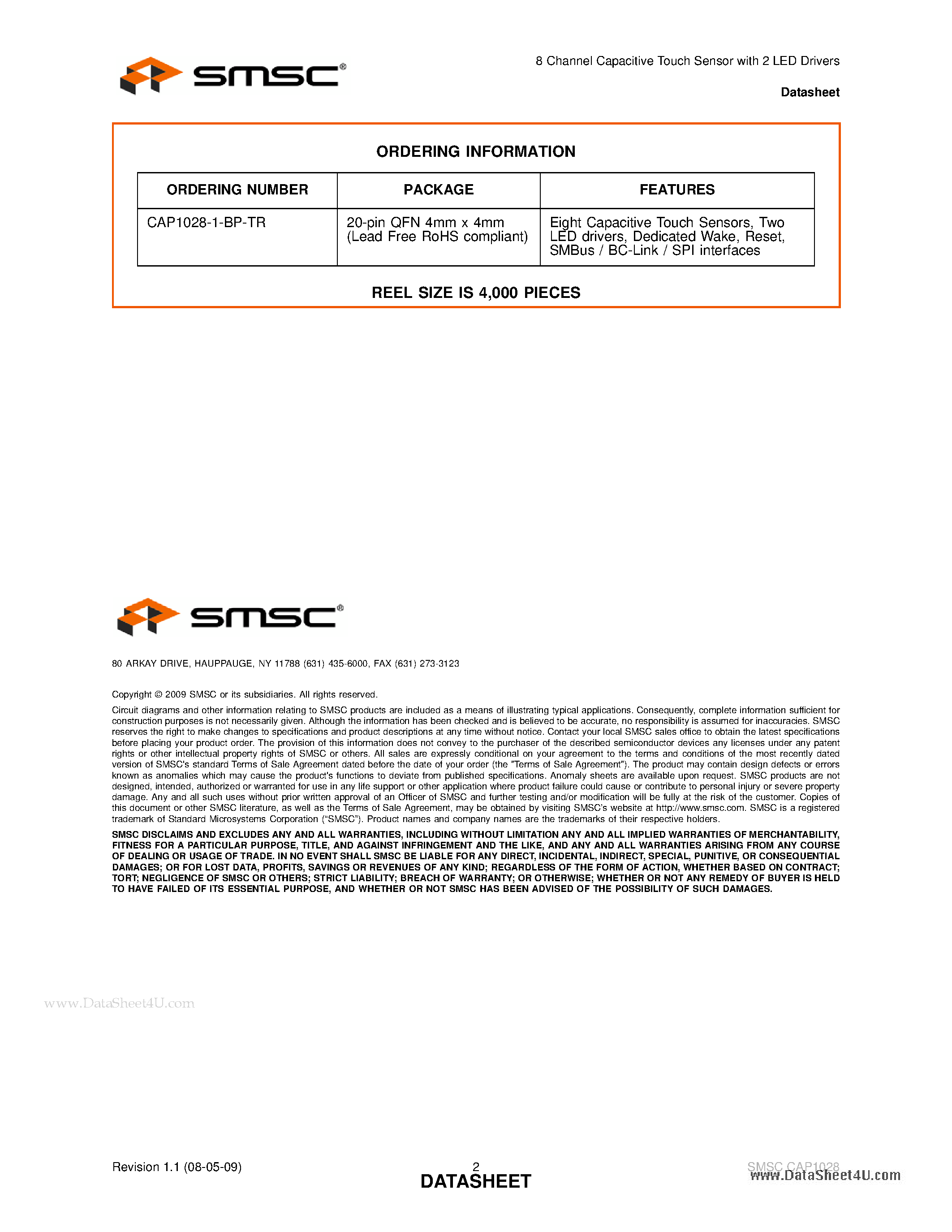 Datasheet CAP1028 - 6 Channel Capacitive Touch Sensor page 2