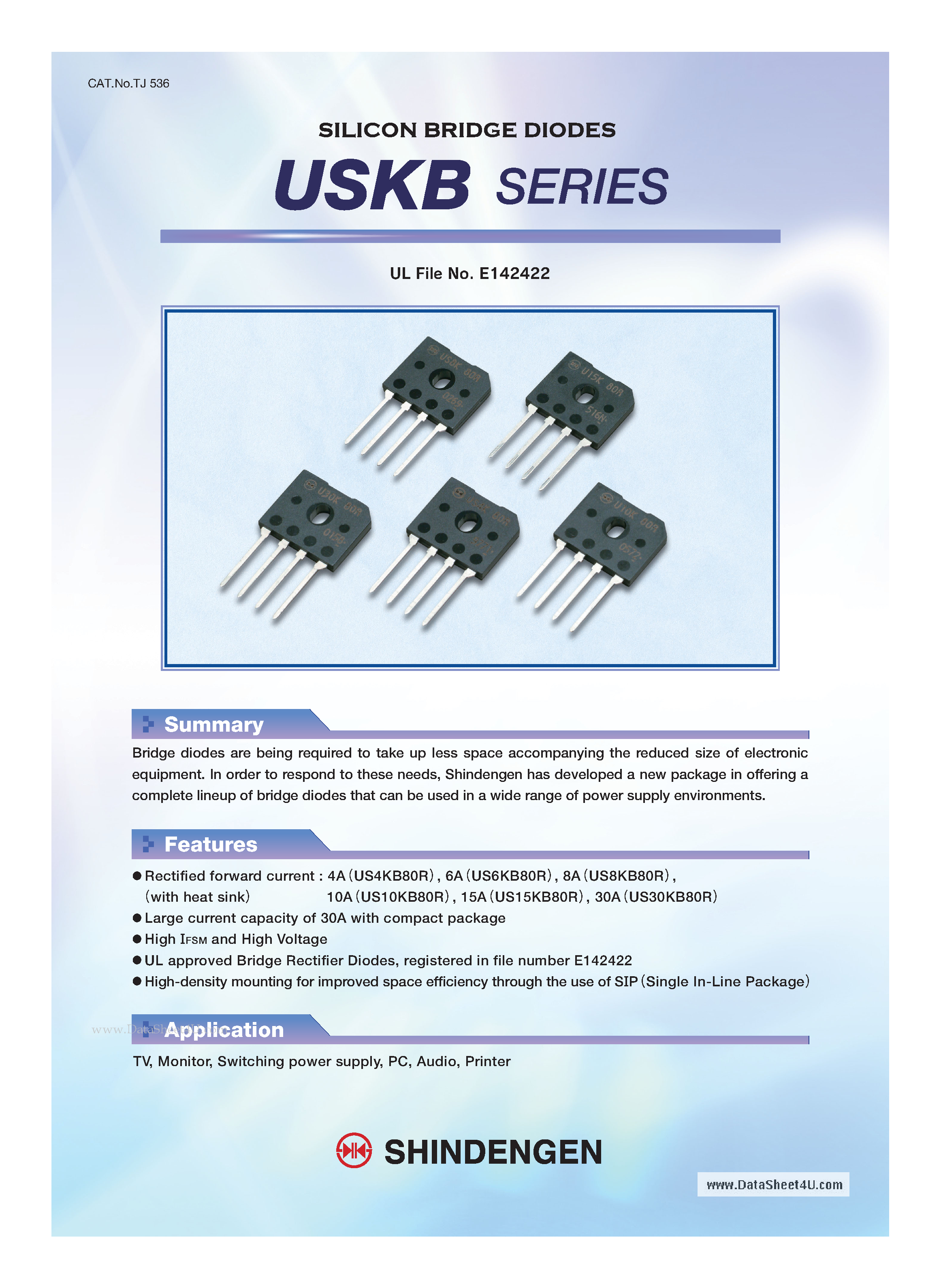 Даташит на микросхему US8KB80R страница 1 Даташит US8KB80R - Silicon Bridge Diodes страница 1
