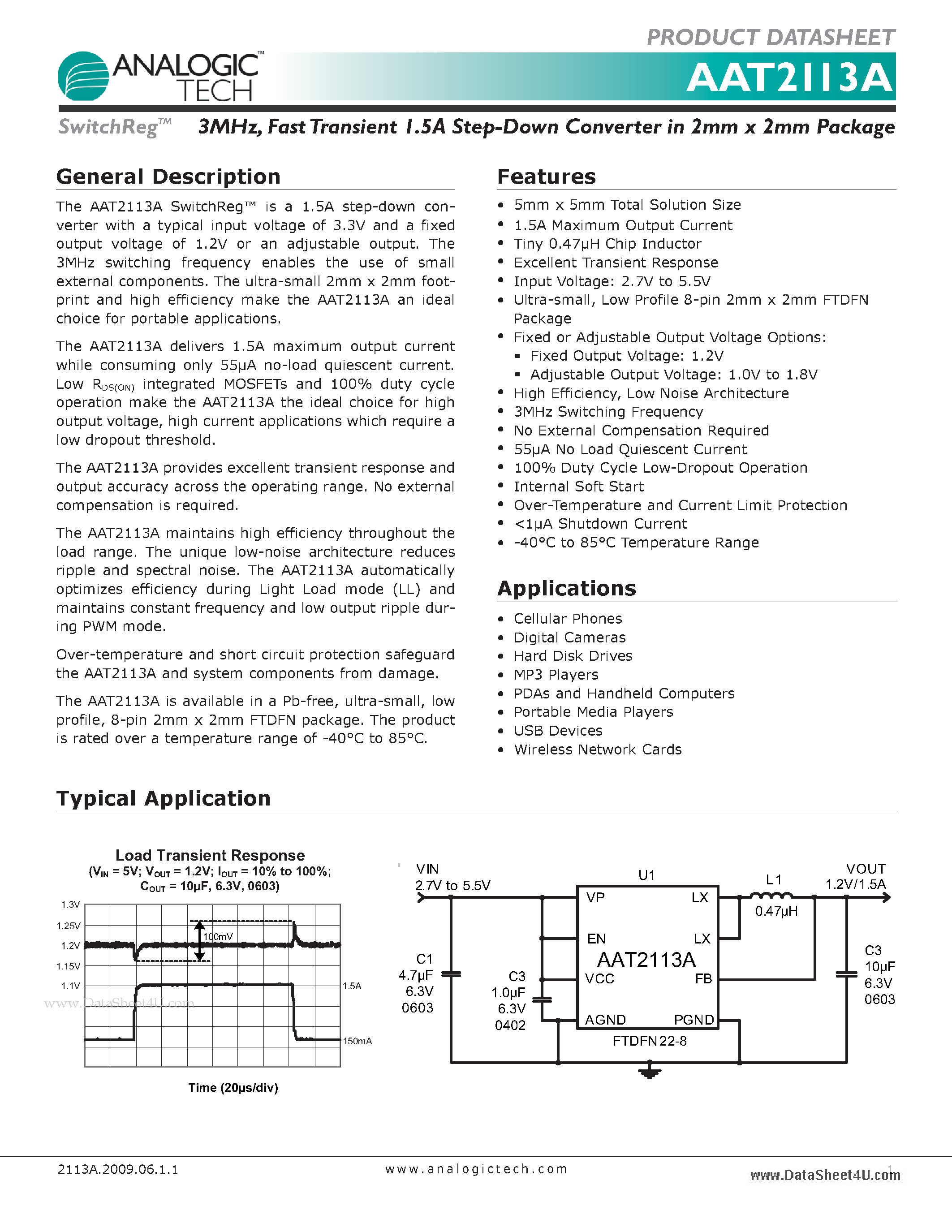 Datasheet AAT2113A - Fast Transient 1.5A Step-Down Converter page 1