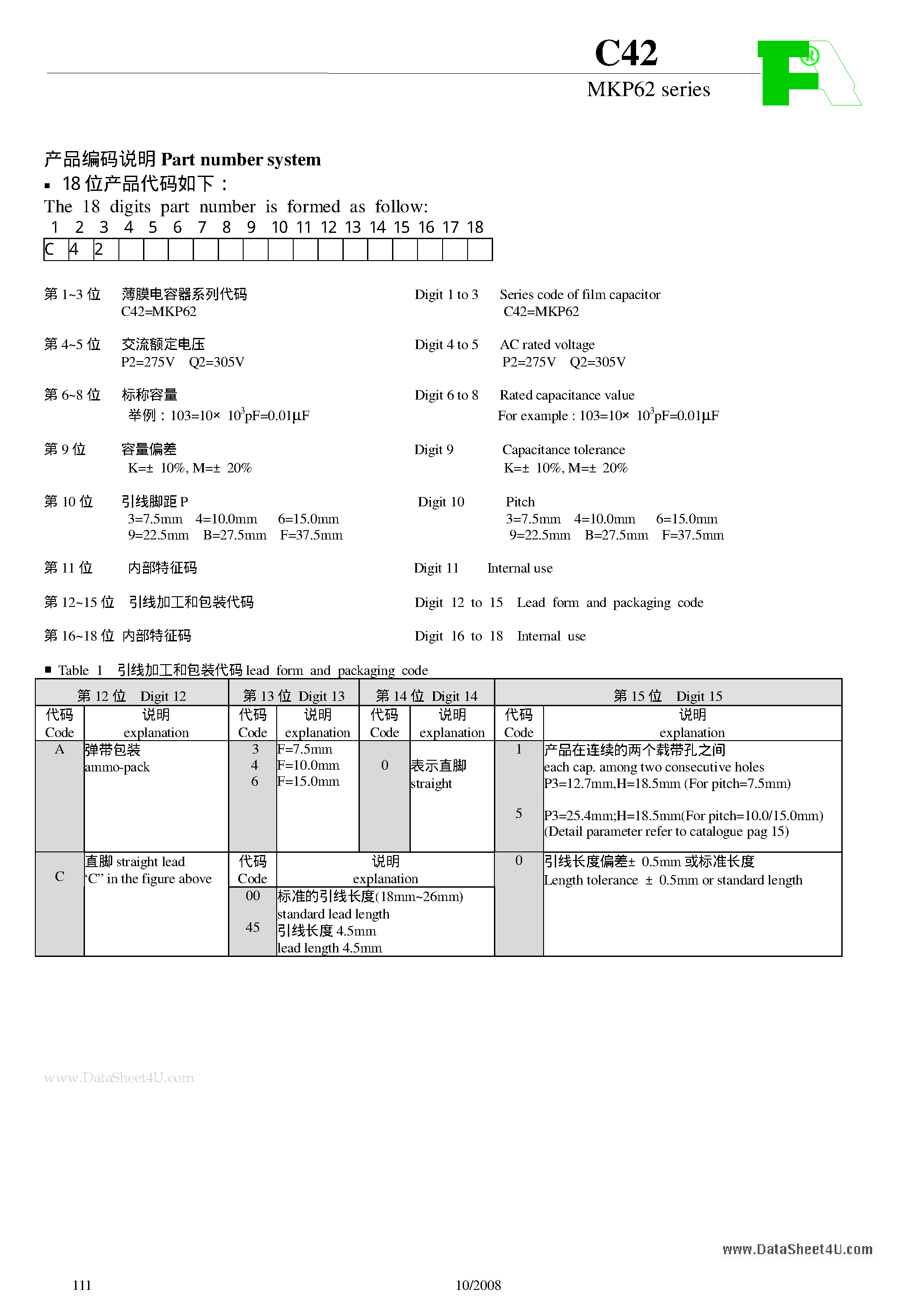 Datasheet MKP62 - Metallized polypropylene film Interference Suppression capacitor page 2