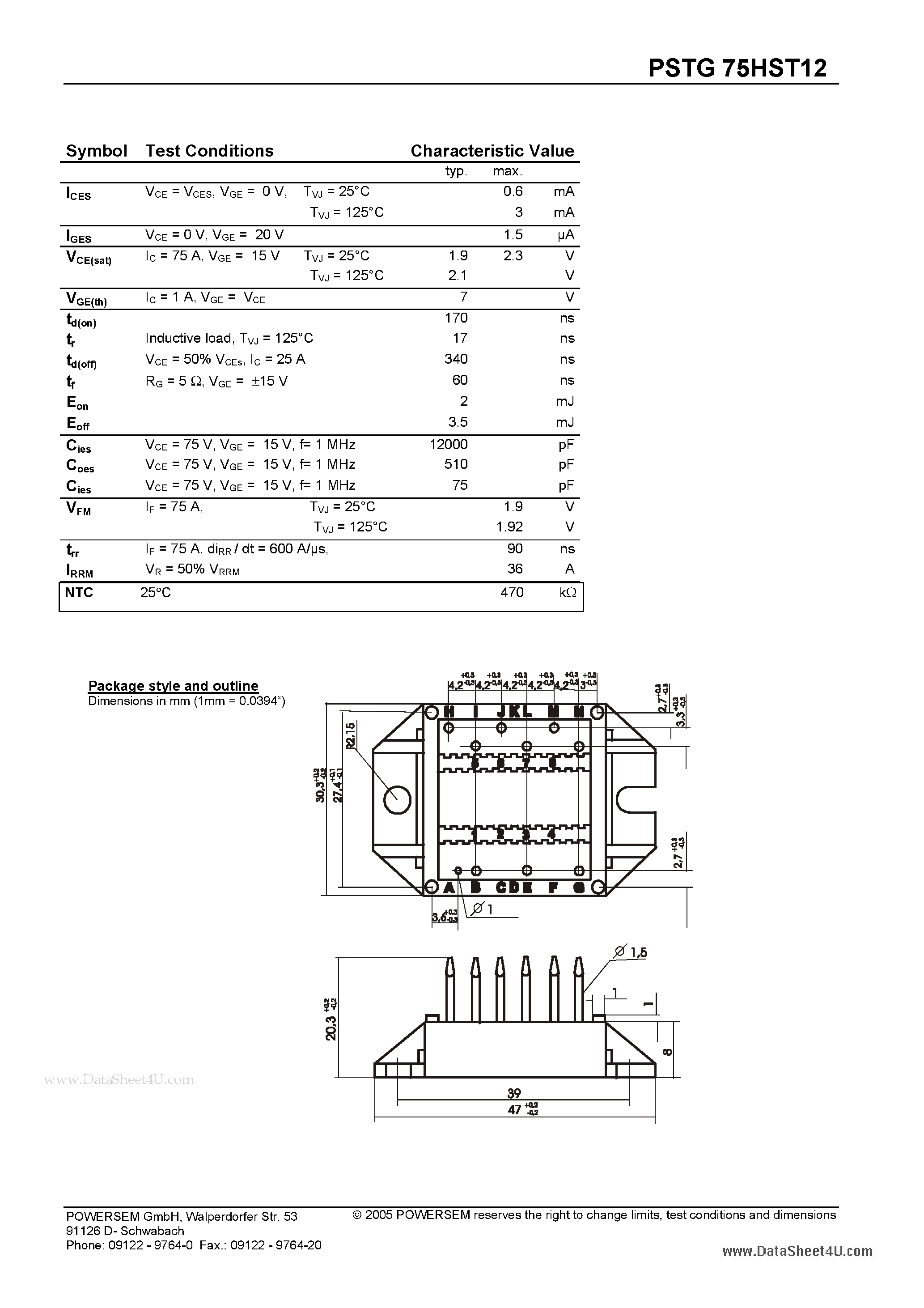 Datasheet PSTG75HST12 - Powerline N-Channel Trench Gate-IGBT Module page 2