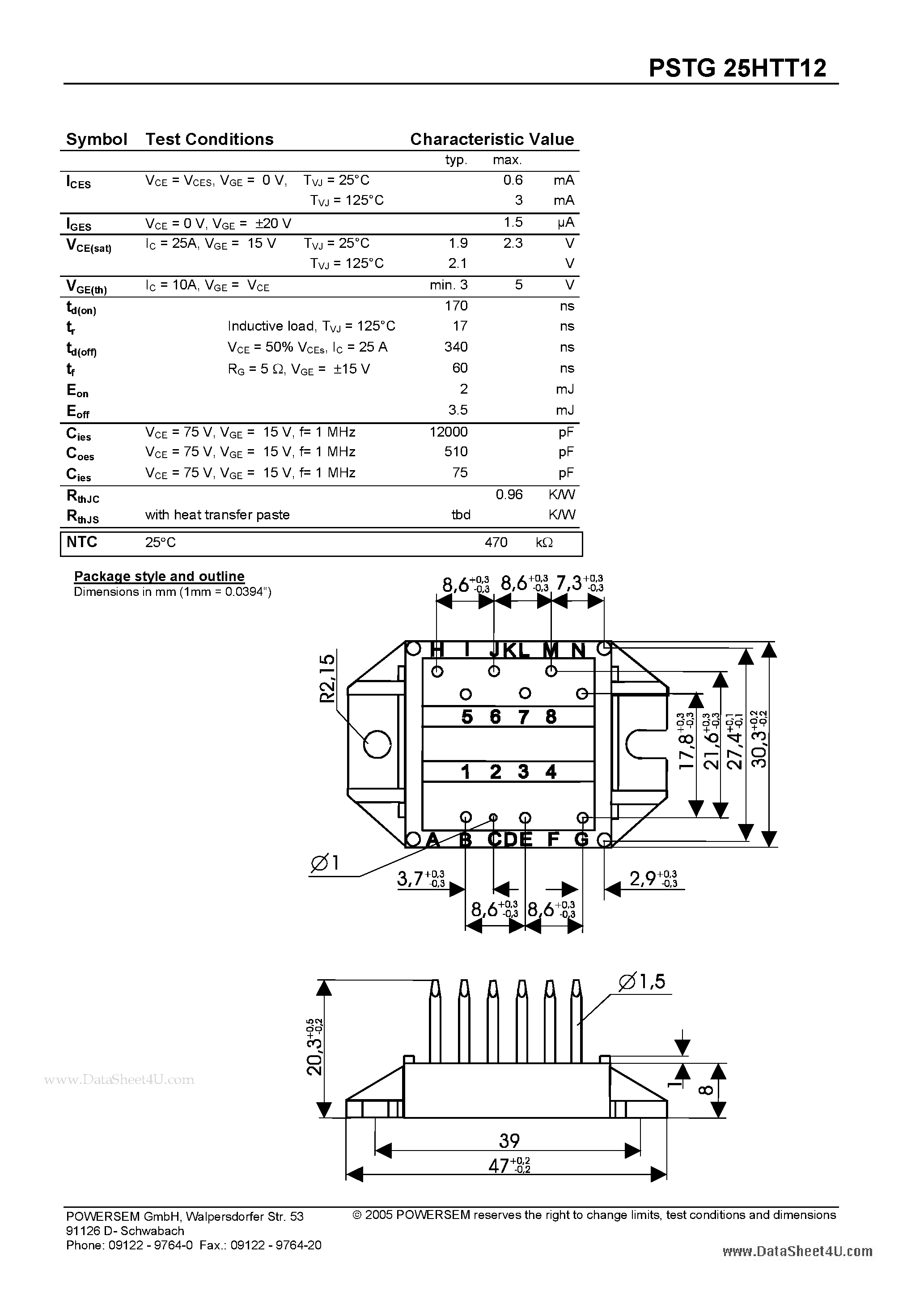 Datasheet PSTG25HTT12 - Powerline N-Channel Trench Gate-IGBT Triple Module page 2