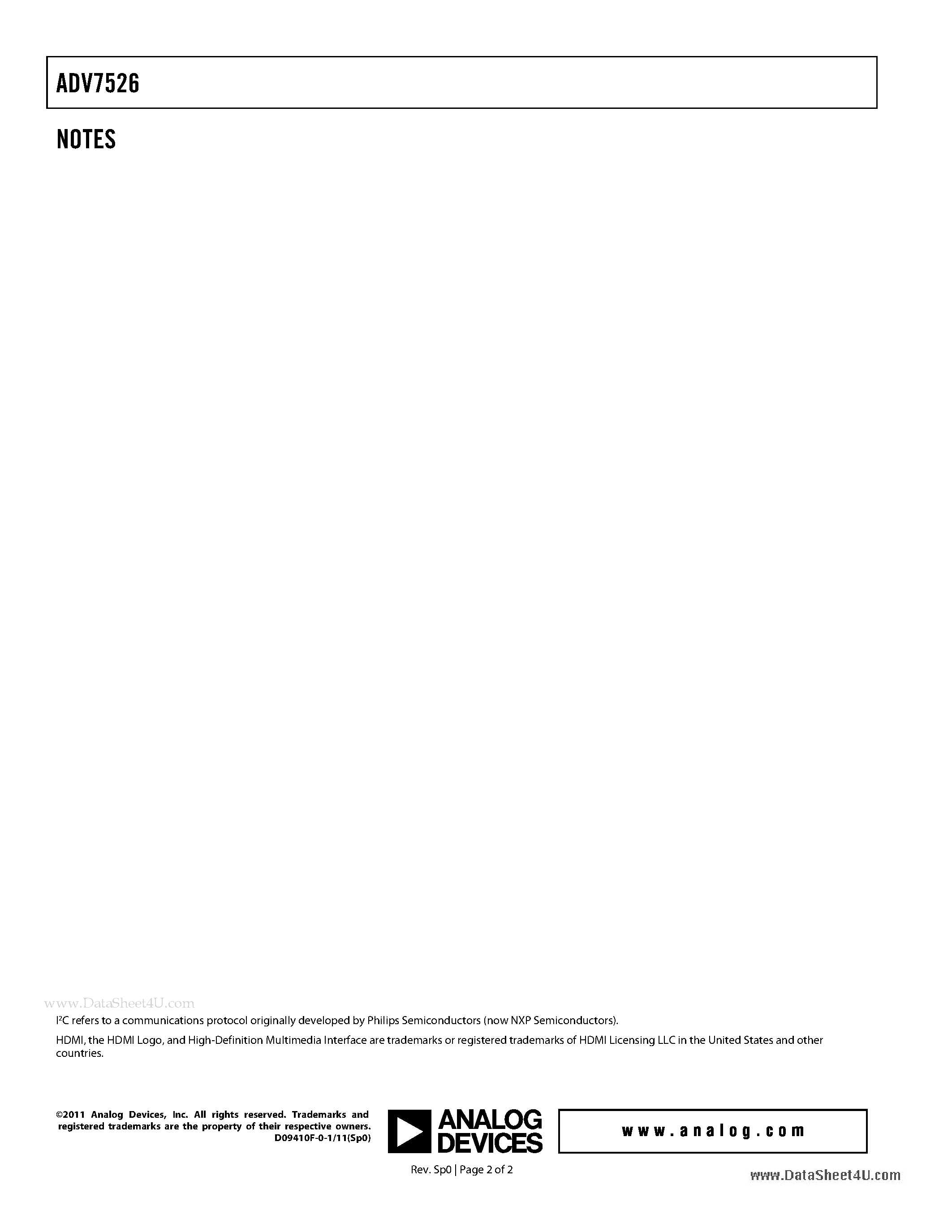 Даташит ADV7526 - Low Power HDMI/DVI Transmitter страница 2