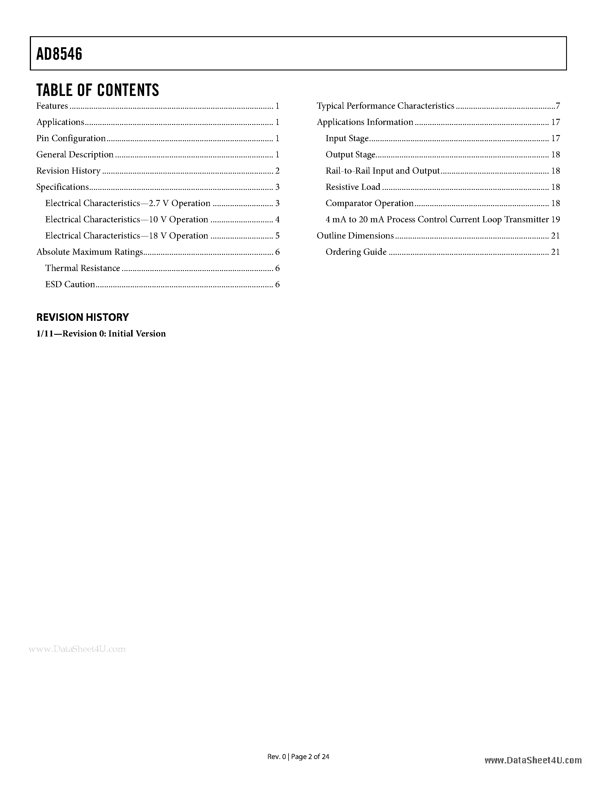 Datasheet AD8546 - Rail-to-Rail Input/Output Operational Amplifier page 2