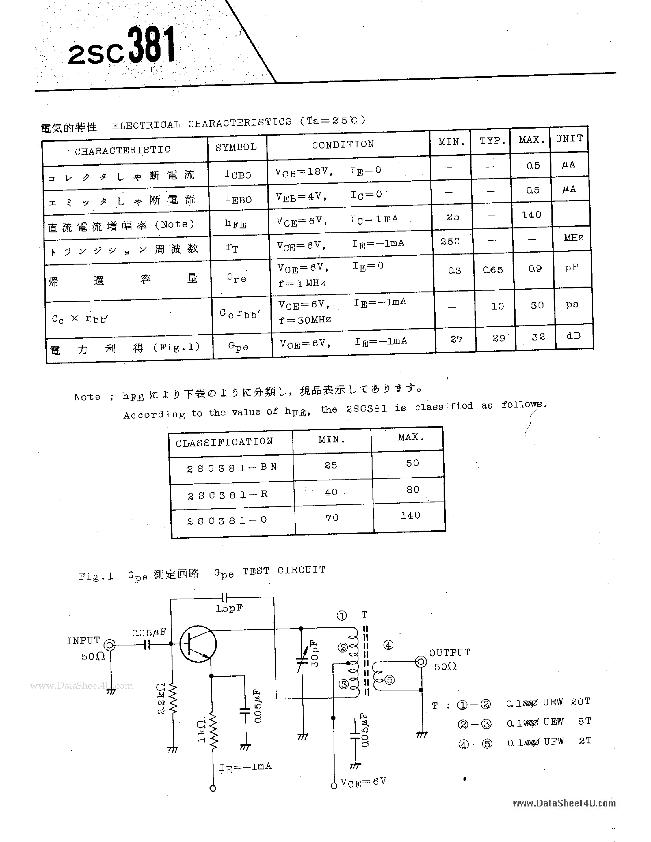 Datasheet 2SC381 page 2 Datasheet 2SC381 - LICON NPN EPITAXIAL PLANAR TRANSISTOR page 2