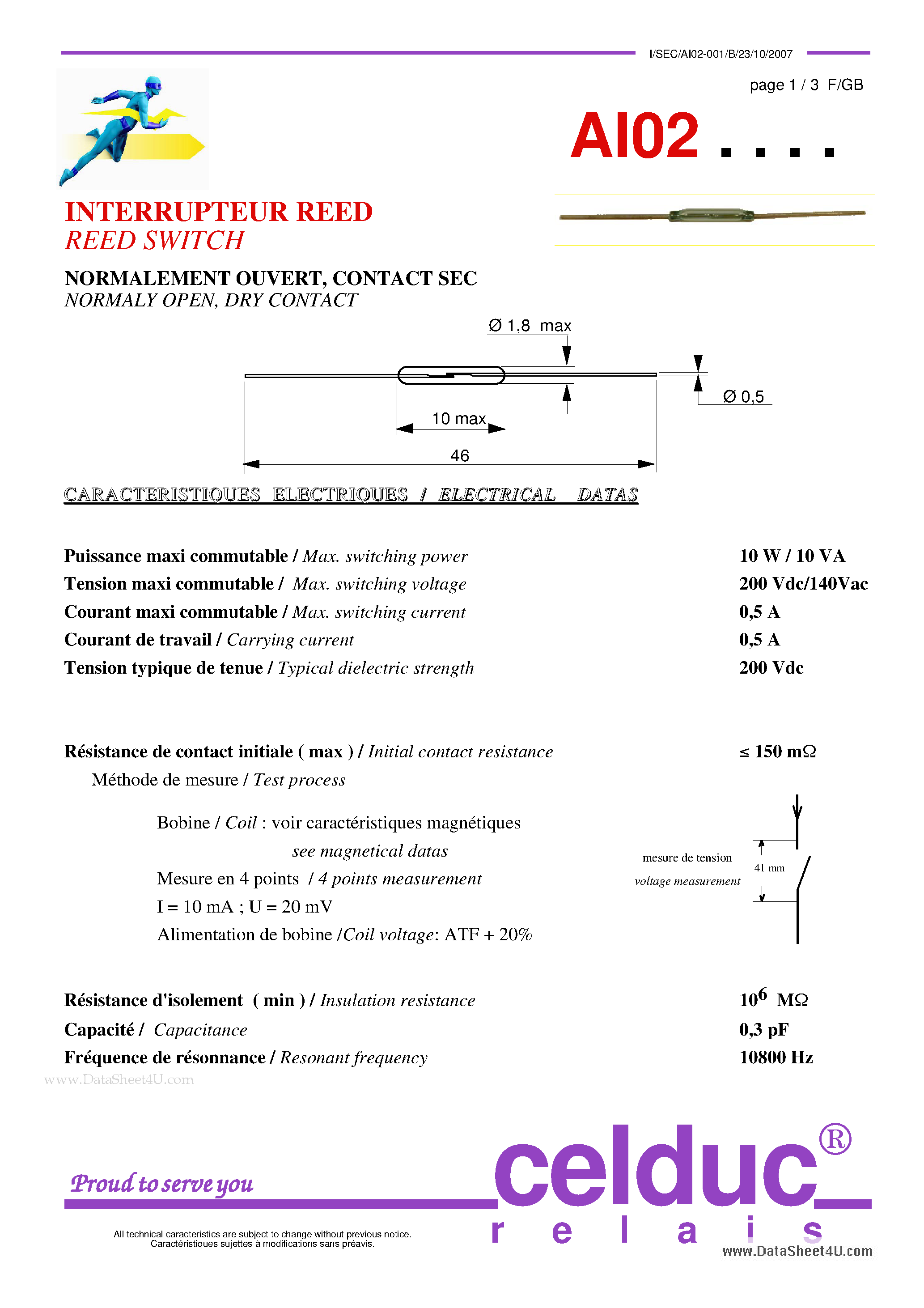 Даташит на микросхему AI02 страница 1 Даташит AI02 - REED SWITCH страница 1