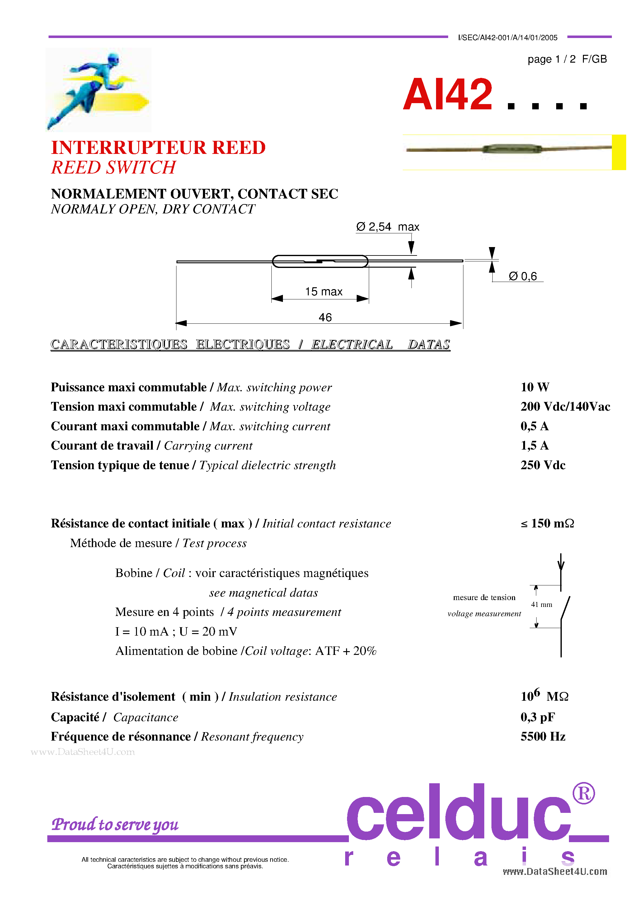Даташит на микросхему AI42 страница 1 Даташит AI42 - REED SWITCH страница 1