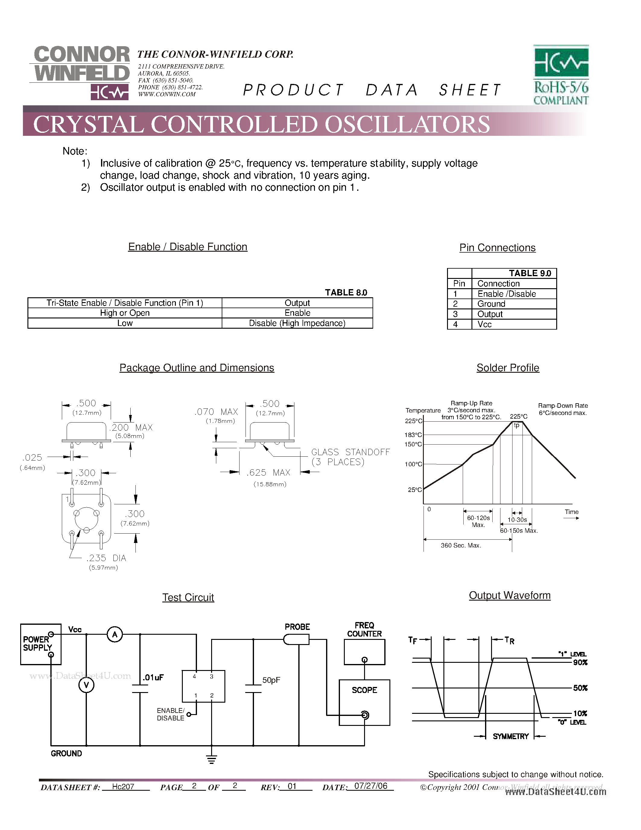 Datasheet JH64RG5 page 2 Datasheet JH64RG5 - 5.0V Surface Mount 8 Pin DIP HCMOS Clock Oscillator page 2