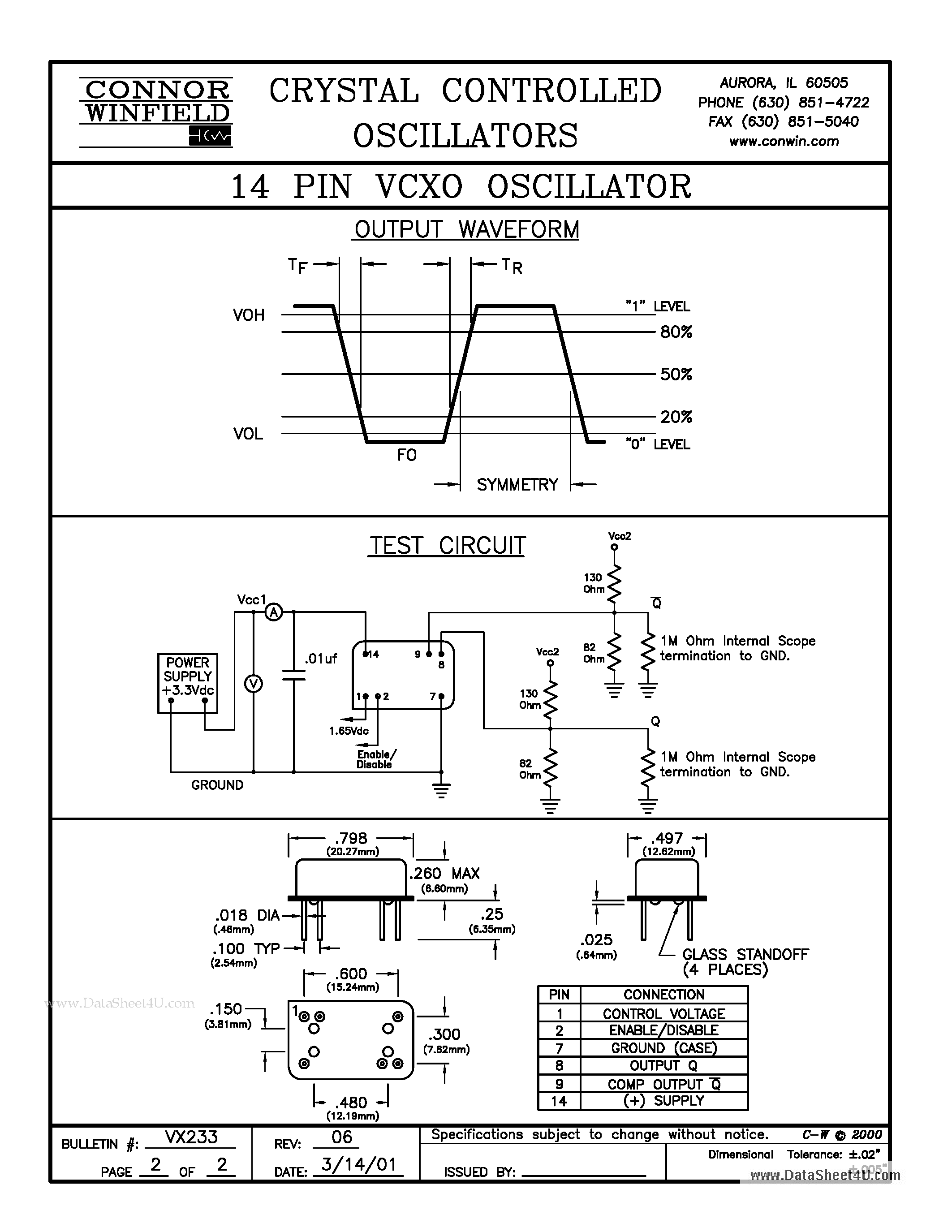 Datasheet PVL54I90 - 3.3V PECL VCXO page 2