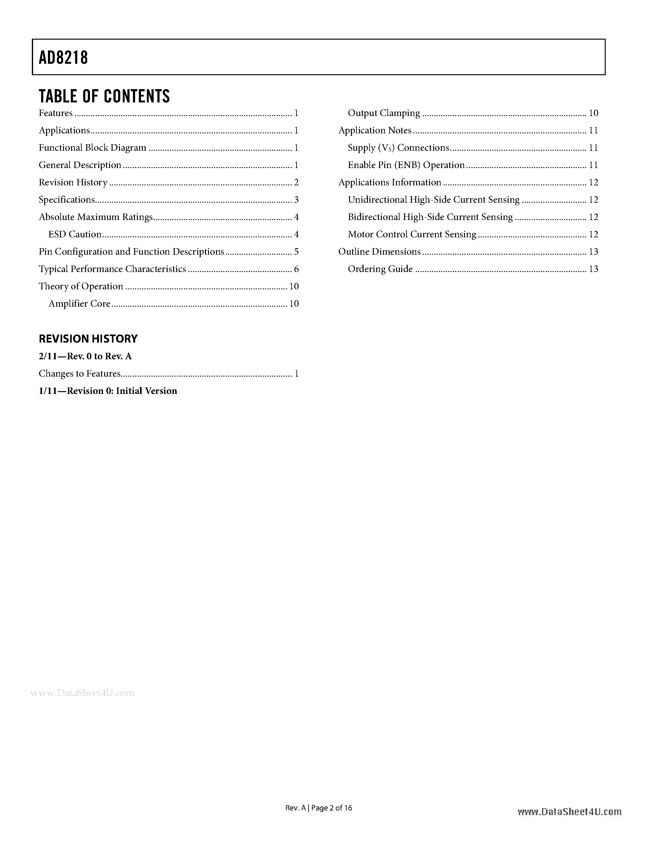 Datasheet AD8128 - Zero Drift / Bidirectional Current Shunt Monitor page 2