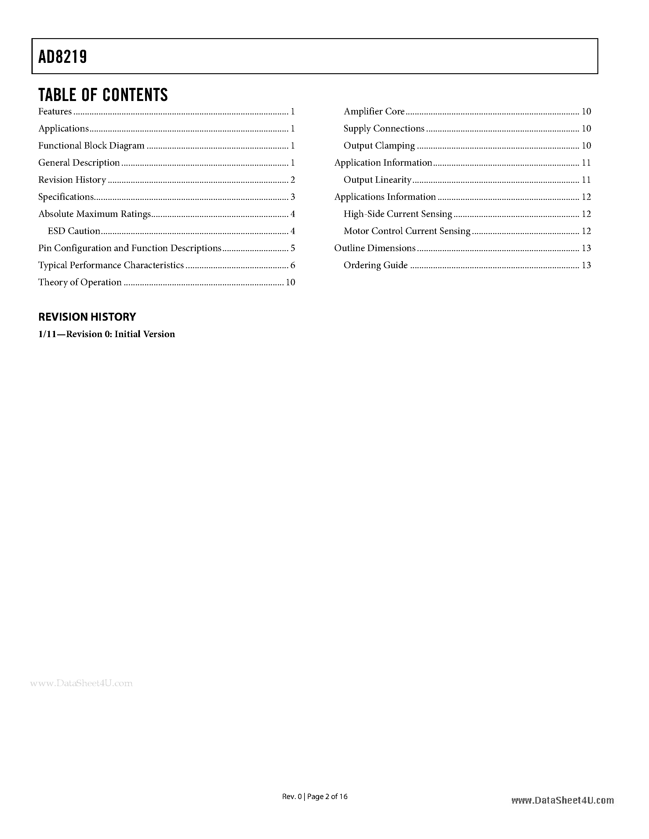 Datasheet AD8129 - Zero Drift / Unidirectional Current Shunt Monitor page 2