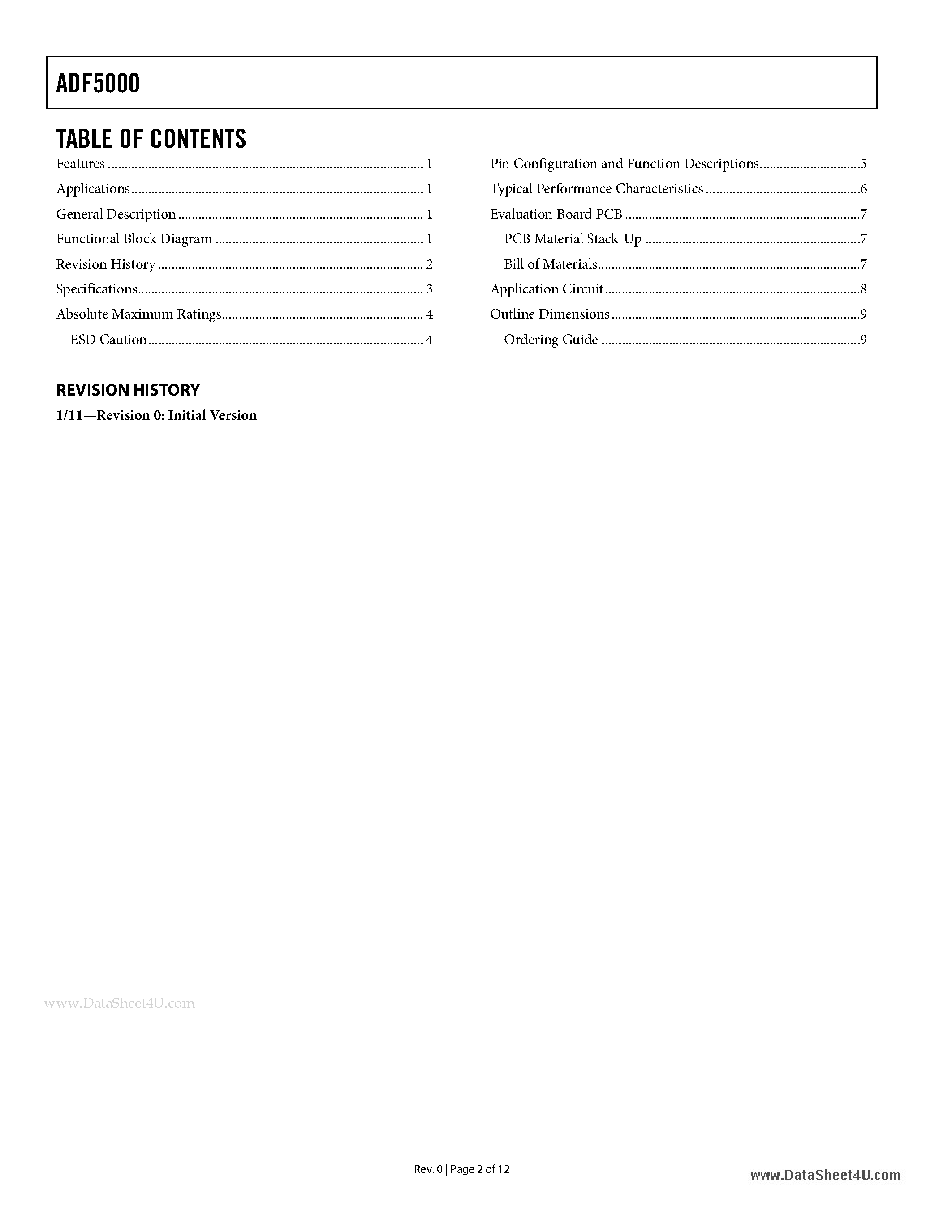 Datasheet ADF5000 page 2 Datasheet ADF5000 - 4 GHz to 18 GHz Divide-by-2 Prescaler page 2