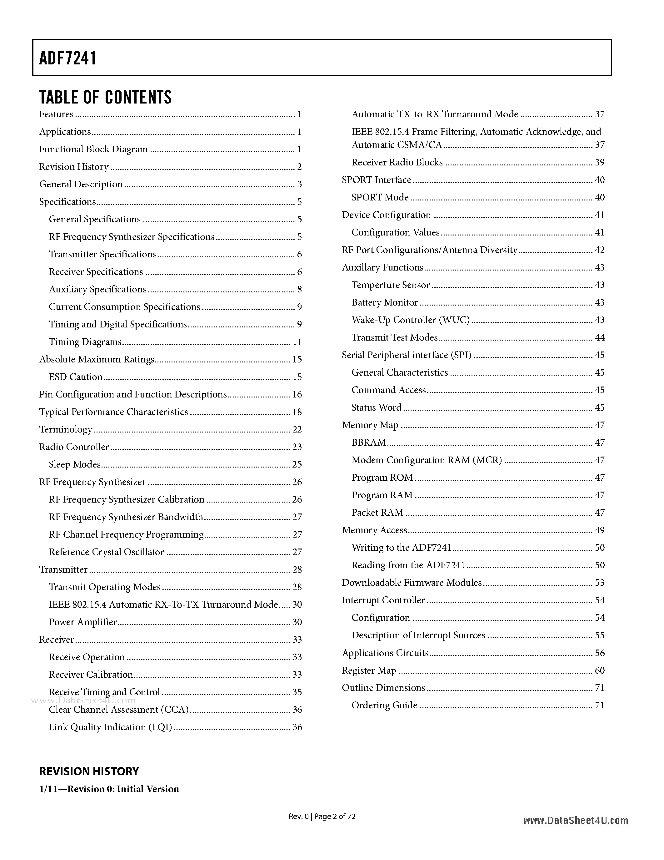 Datasheet ADF7241 page 2 Datasheet ADF7241 - Low Power IEEE 802.15.4 Zero-IF 2.4 GHz Transceiver IC page 2