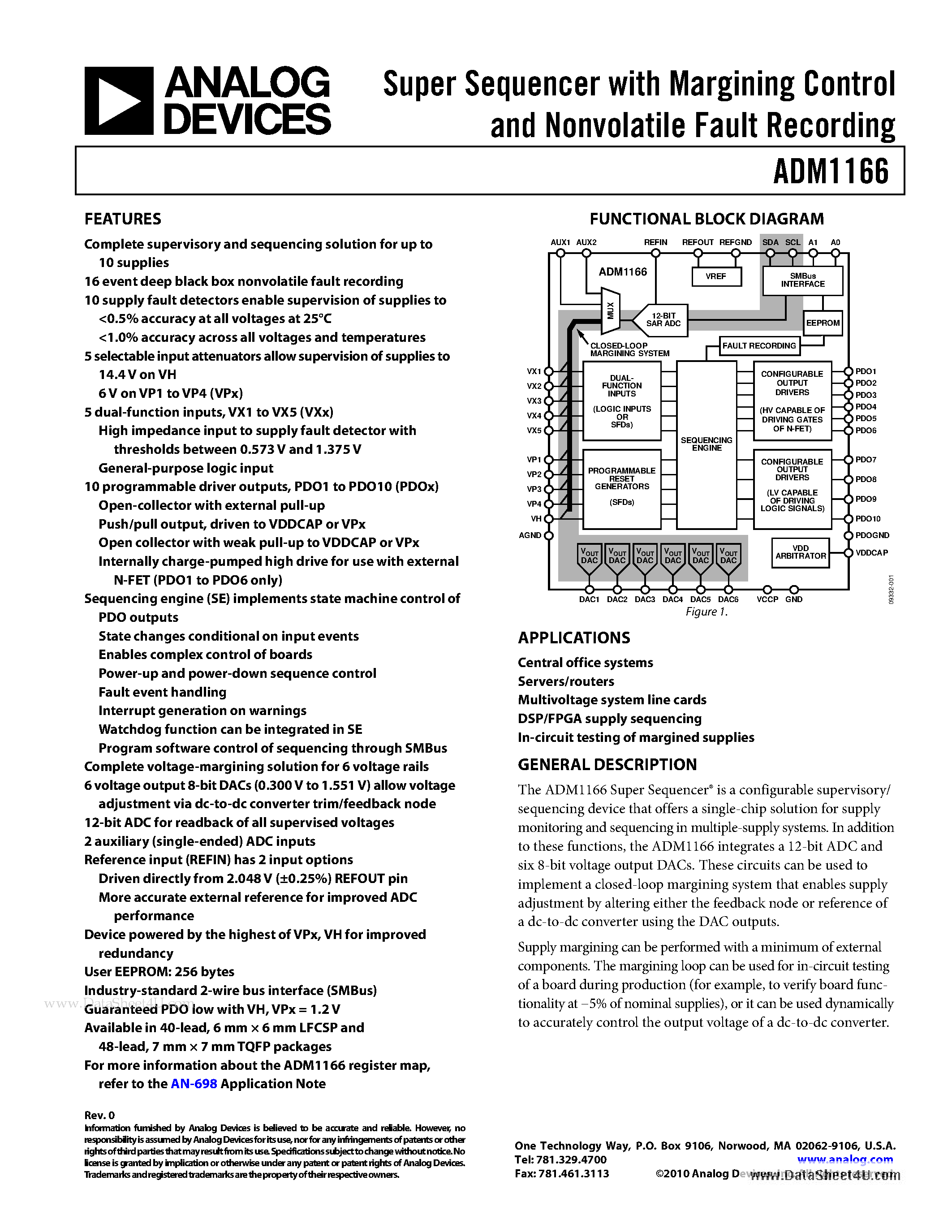 Datasheet ADM1166 page 1 Datasheet ADM1166 - Super Sequencer page 1