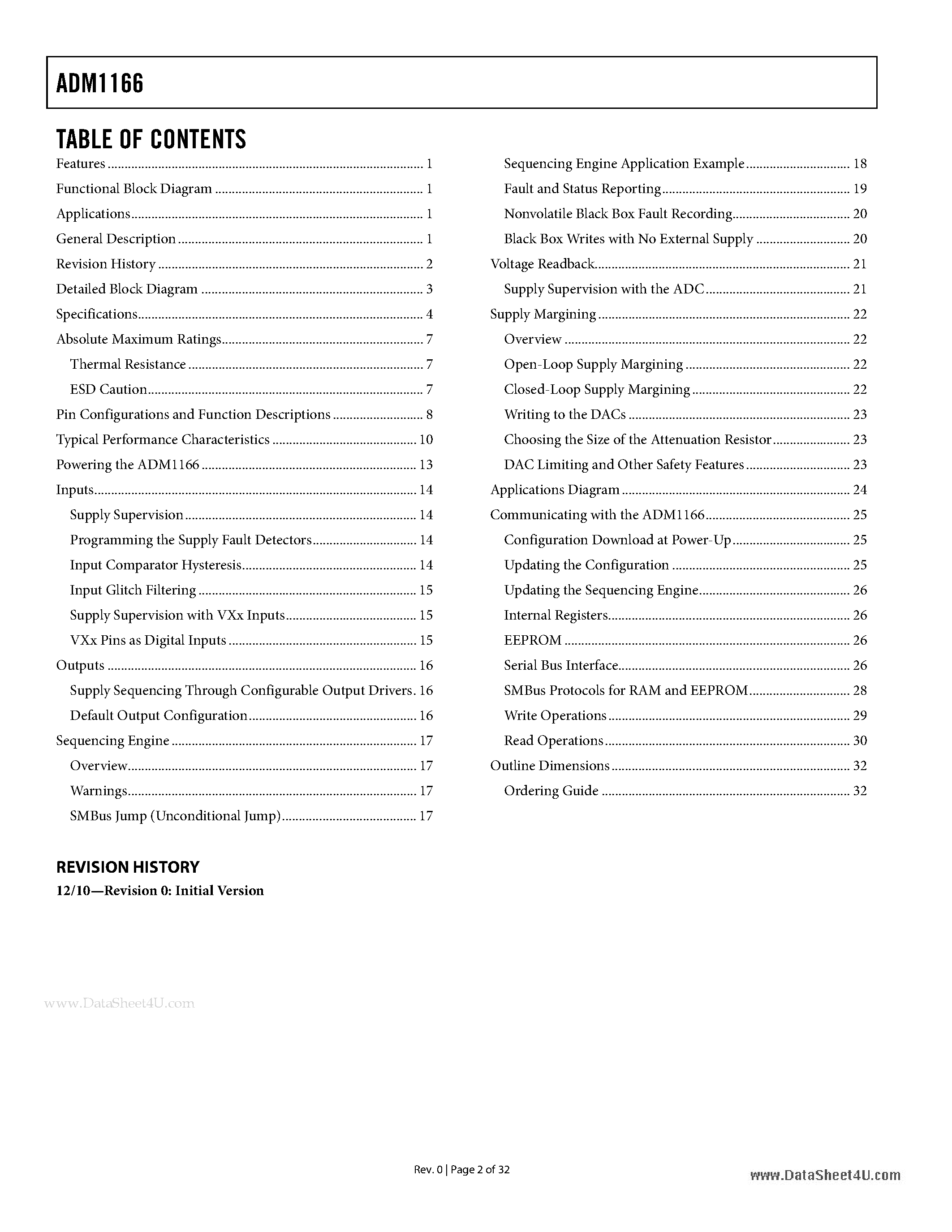 Datasheet ADM1166 page 2 Datasheet ADM1166 - Super Sequencer page 2