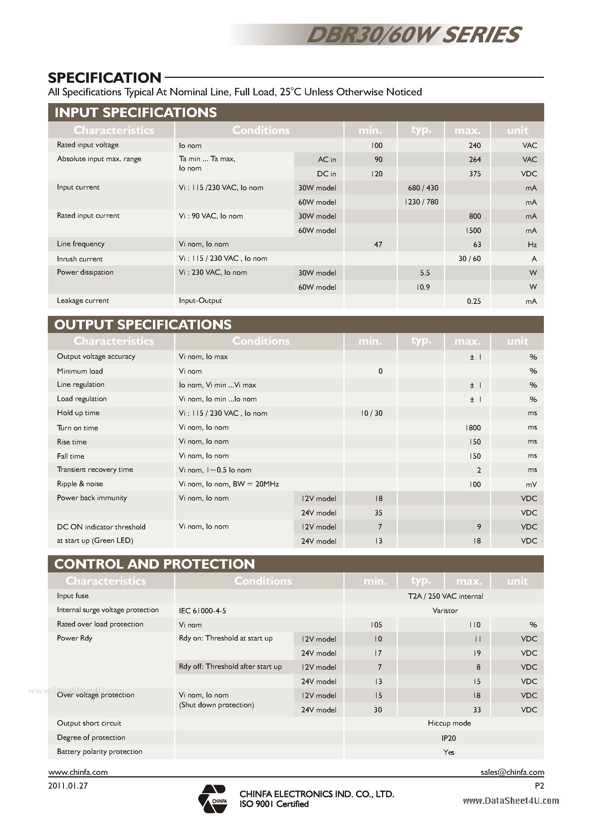 Datasheet DBR30 - AC - DC DIN RAIL MOUNTABLE BATTERY CHARGER INDUSTRIAL CONTROL EQUIPMENT page 2