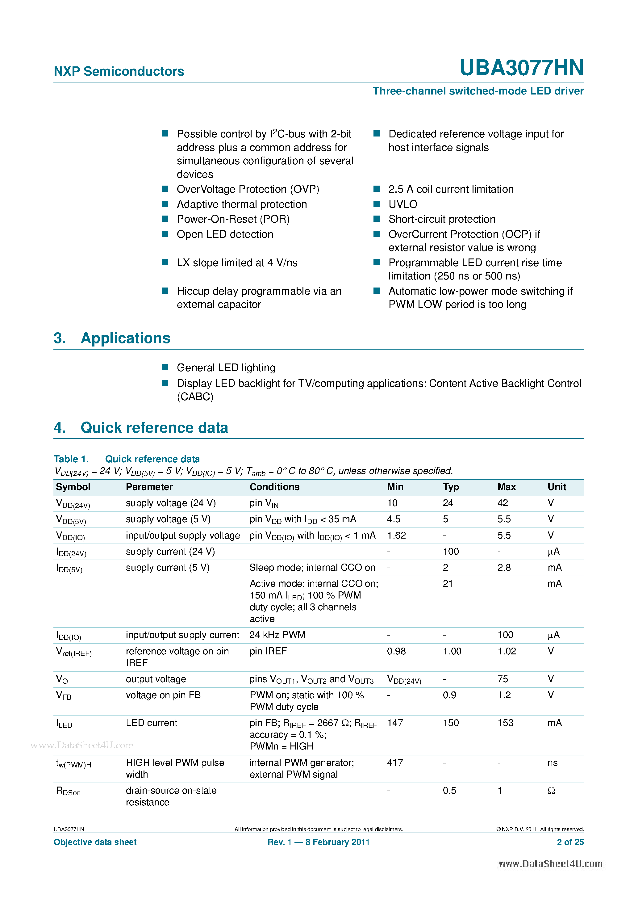 Datasheet UBA3077HN - Three-channel switched-mode LED driver page 2