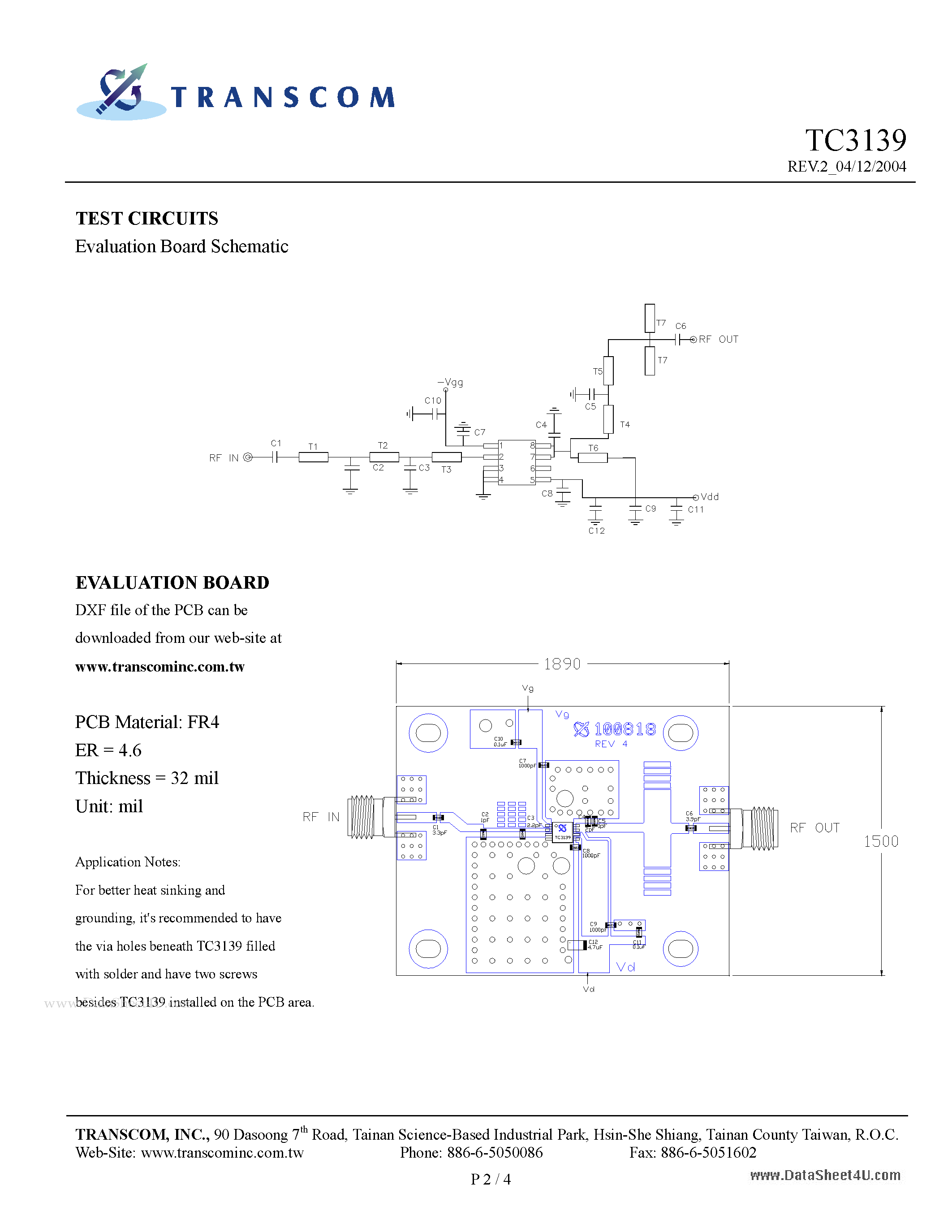 Даташит на микросхему TC3139 страница 2 Даташит TC3139 - 2.3 - 2.5 GHz 1W MMIC страница 2