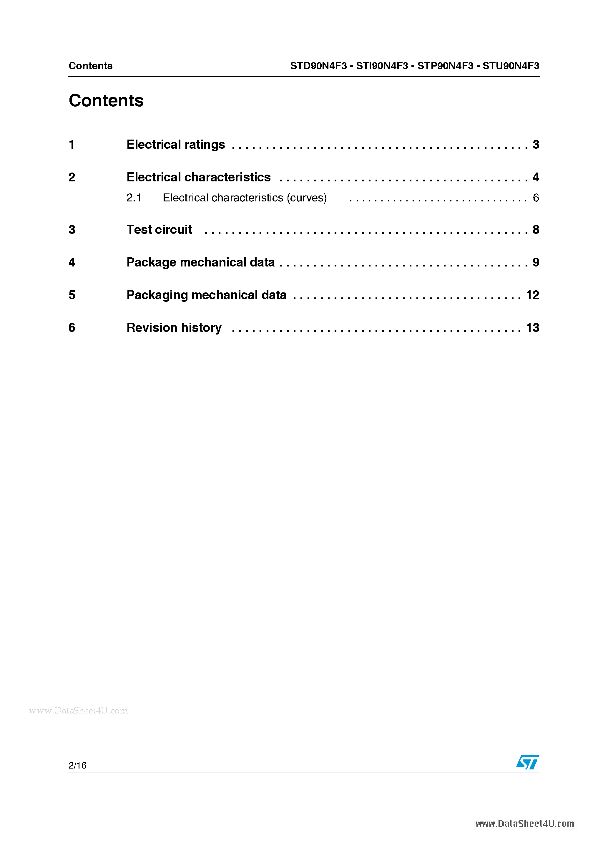 Datasheet STP90N4F3 - Power MOSFET page 2