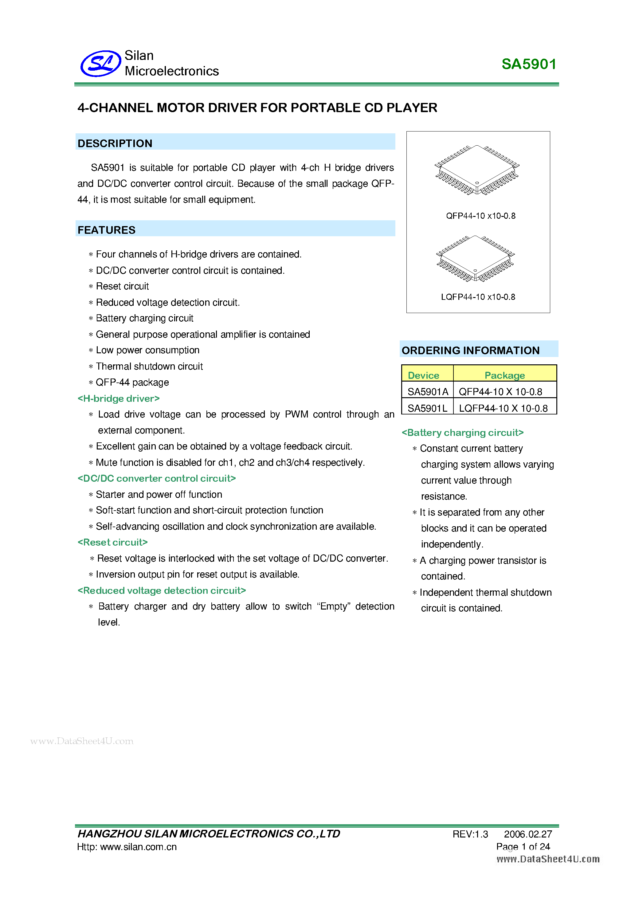 Datasheet SA5901 - 4-CHANNEL MOTOR DRIVER page 1