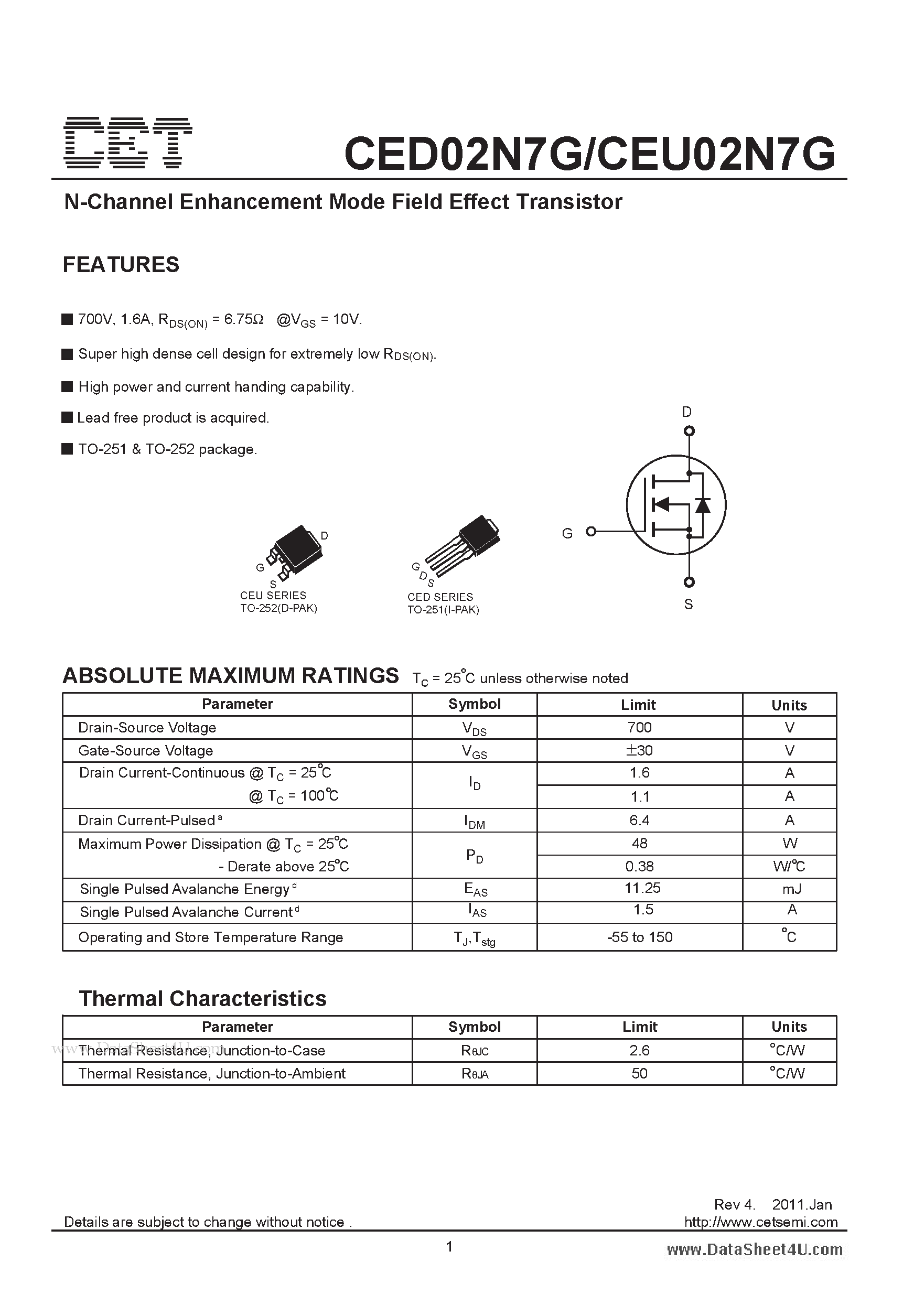 Datasheet CED02N7G - N-Channel Enhancement Mode Field Effect Transistor page 1