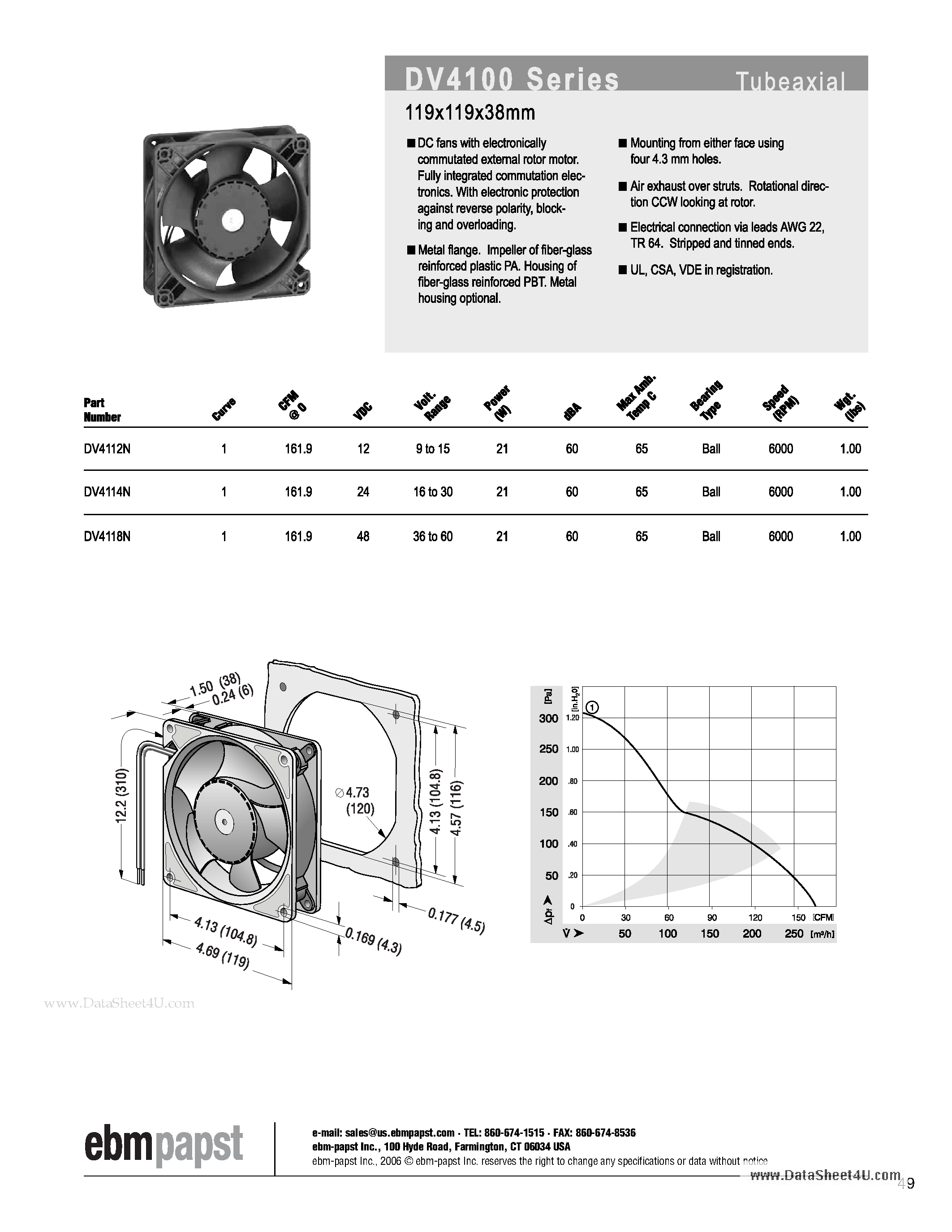 Datasheet DV4112N - DC Fans page 1