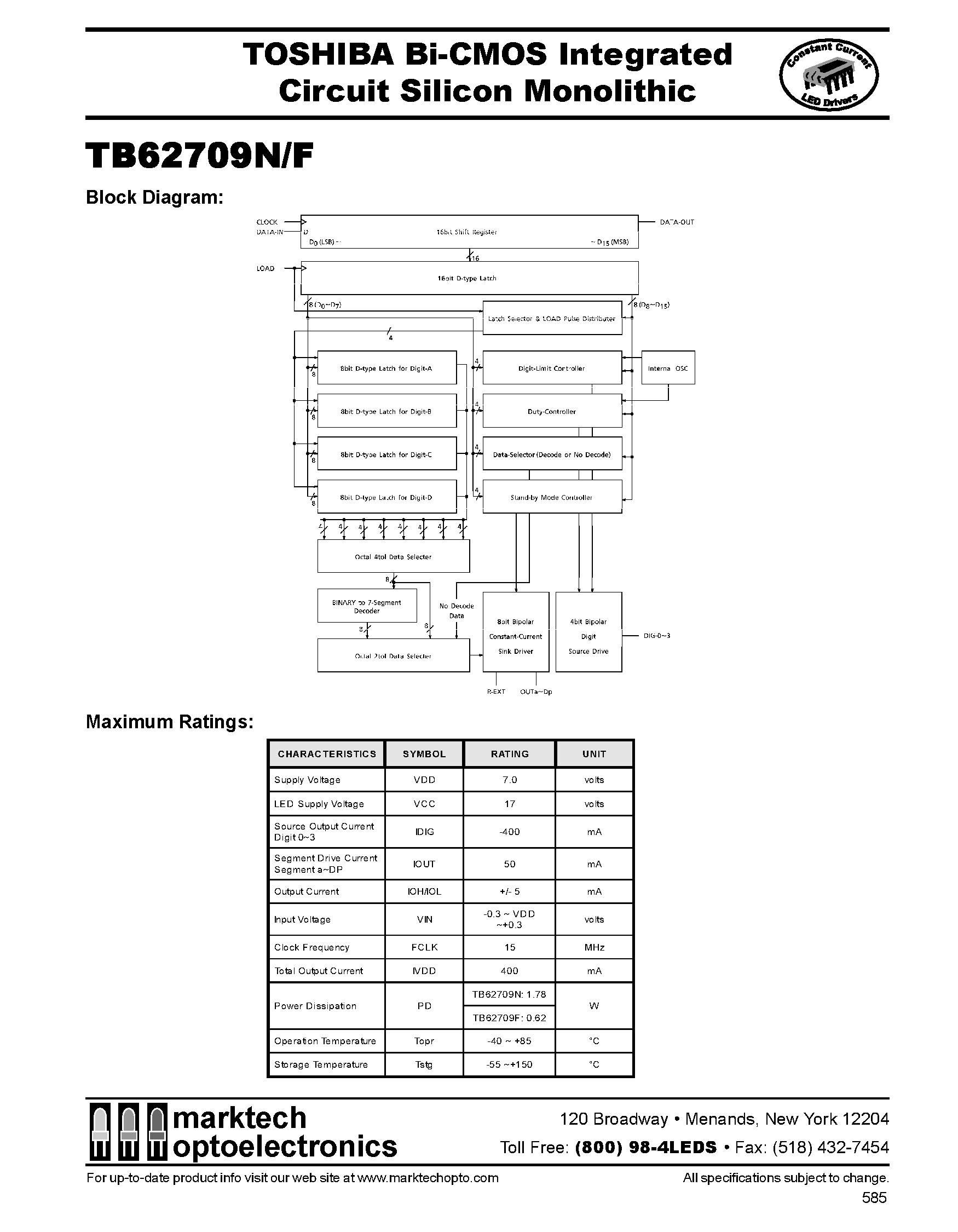 Даташит TB62709 - 7-SEGMENT DRIVERS WITH BUILT-IN DECODERS страница 2
