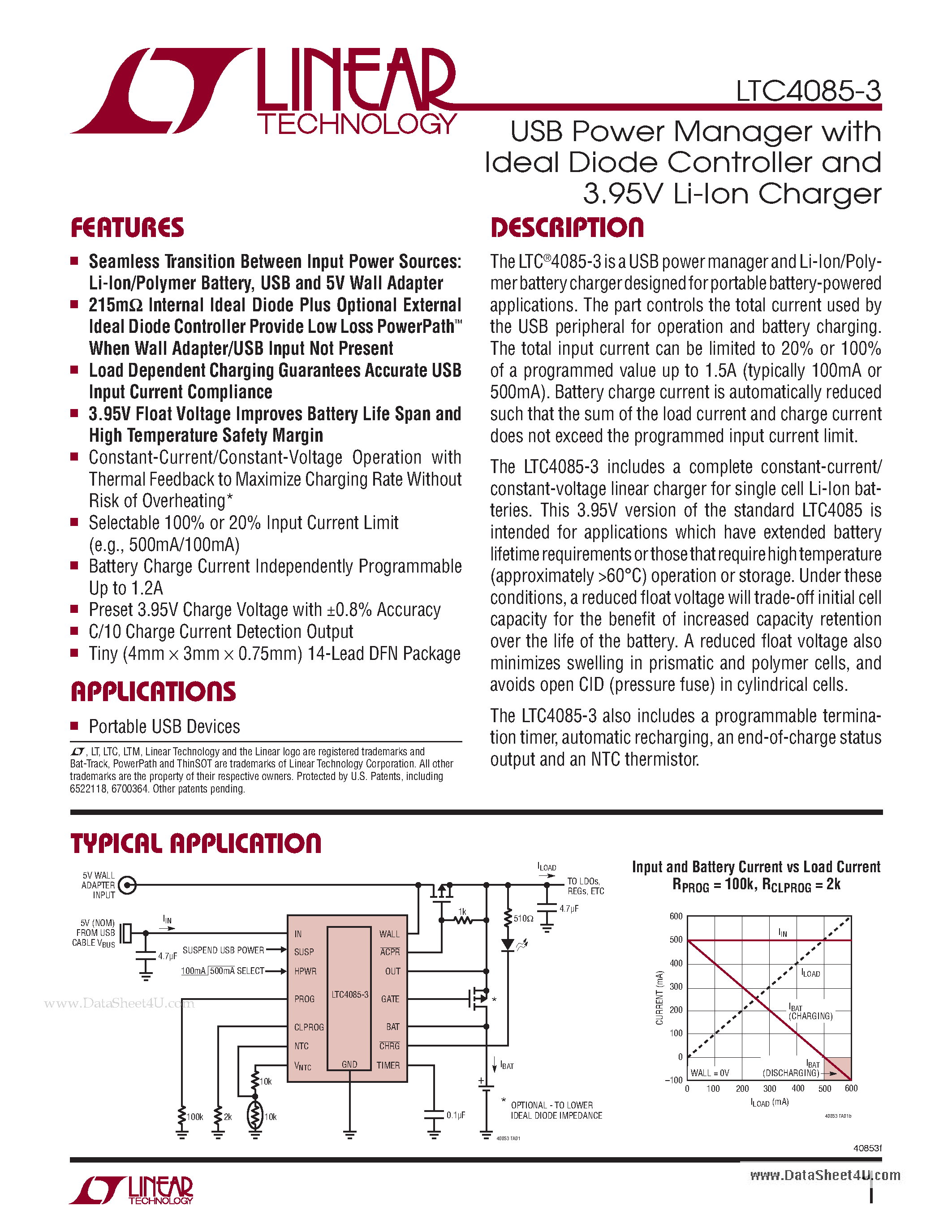 Datasheet LTC4085-3 - USB Power Manager page 1