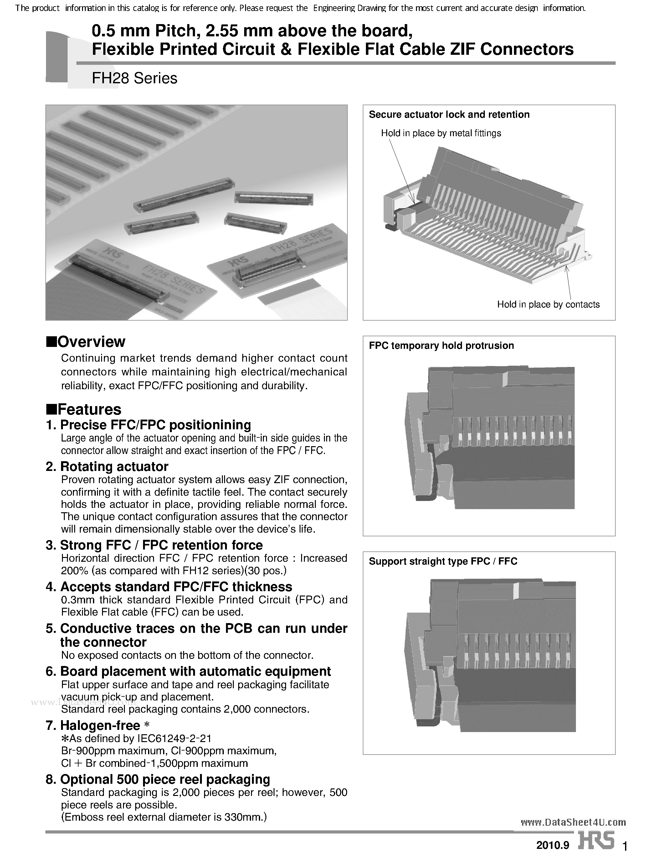 Datasheet FH28 - 0.5 mm Pitch 2.55 mm above the board Flexible Printed Circuit & Flexible Flat Cable ZIF Connectors page 1