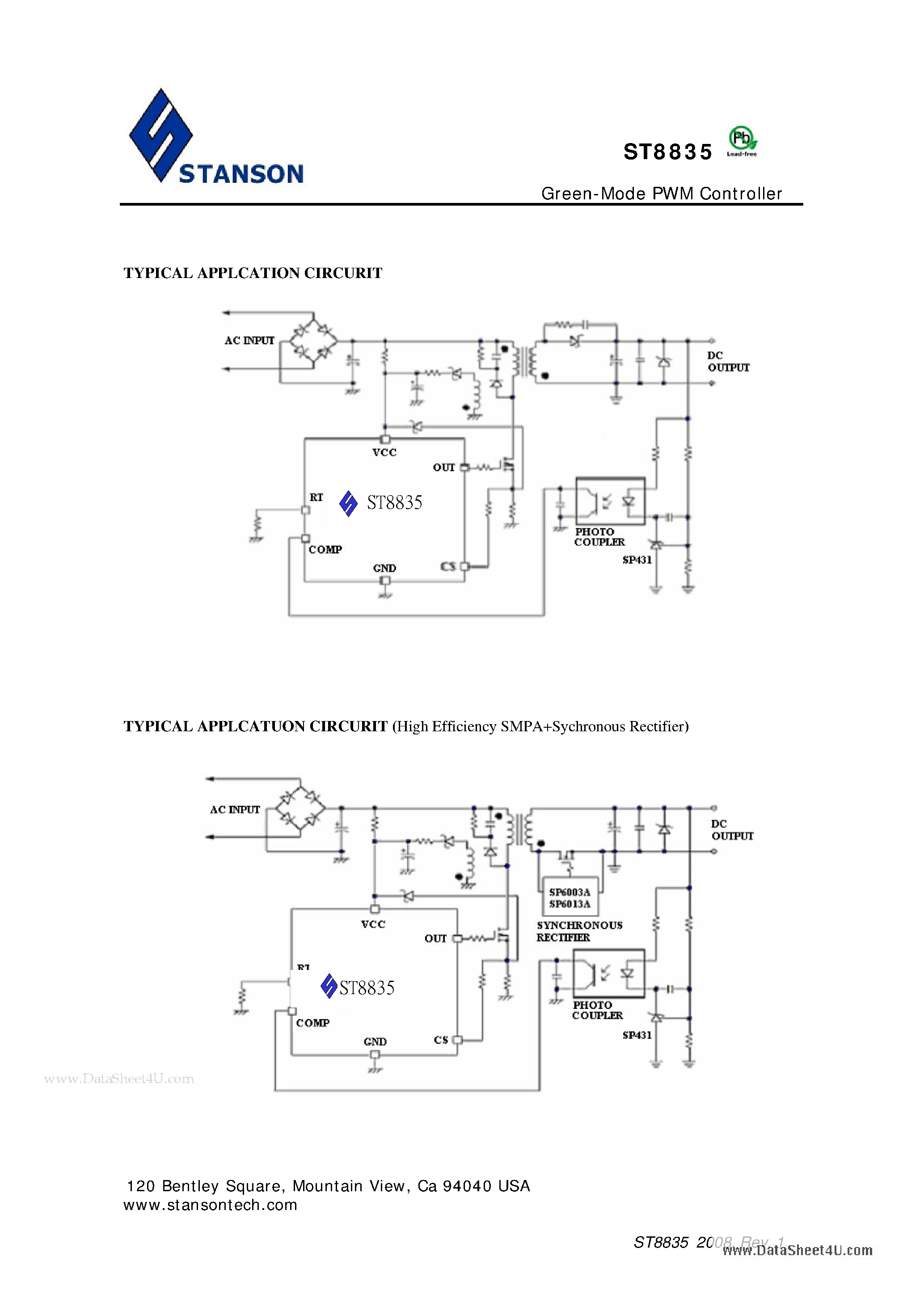 Datasheet ST8835 page 2 Datasheet ST8835 - Green-Mode PWM Controller page 2