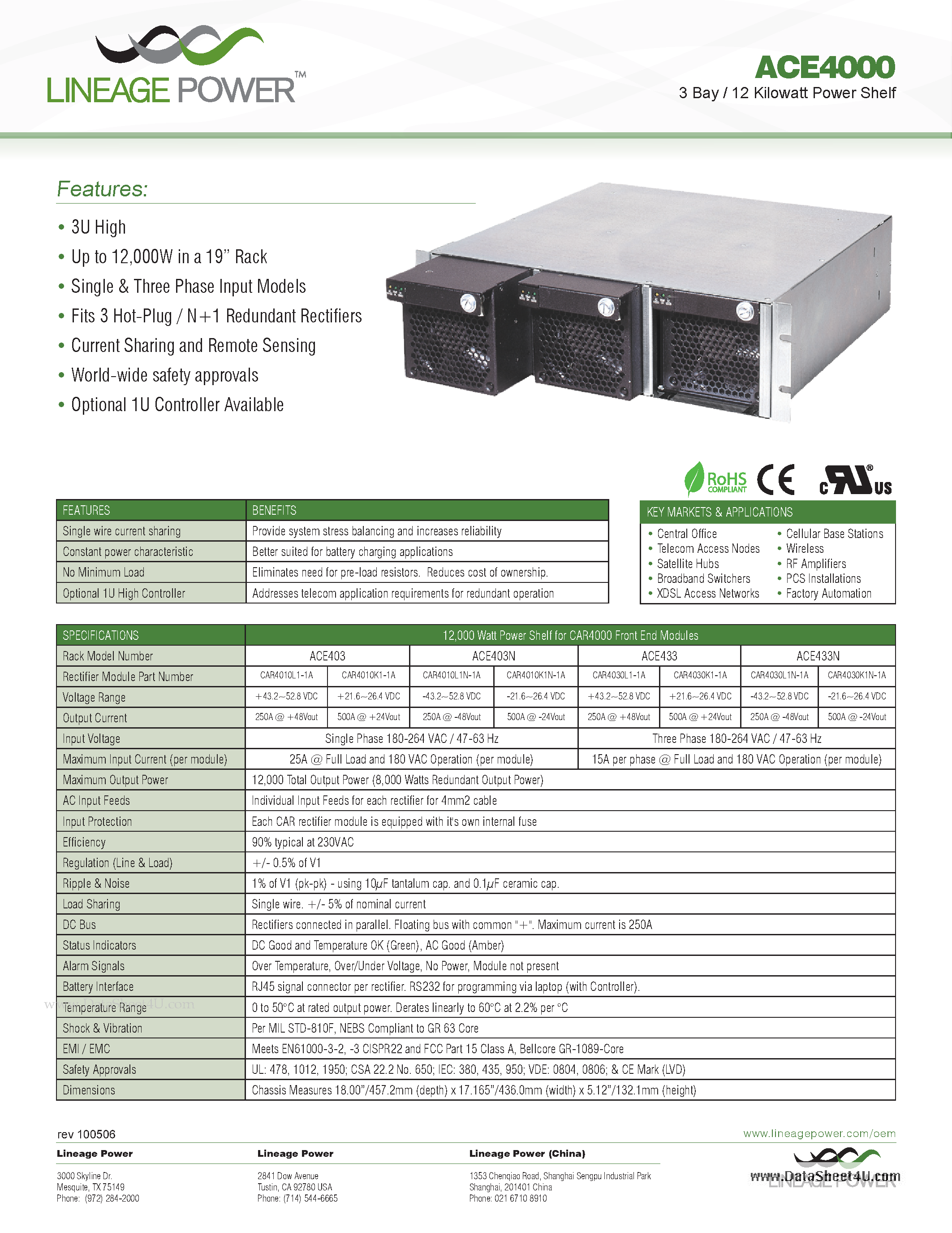 Datasheet ACE4000 page 1 Datasheet ACE4000 - 3 Bay / 12 Kilowatt Power Shelf page 1
