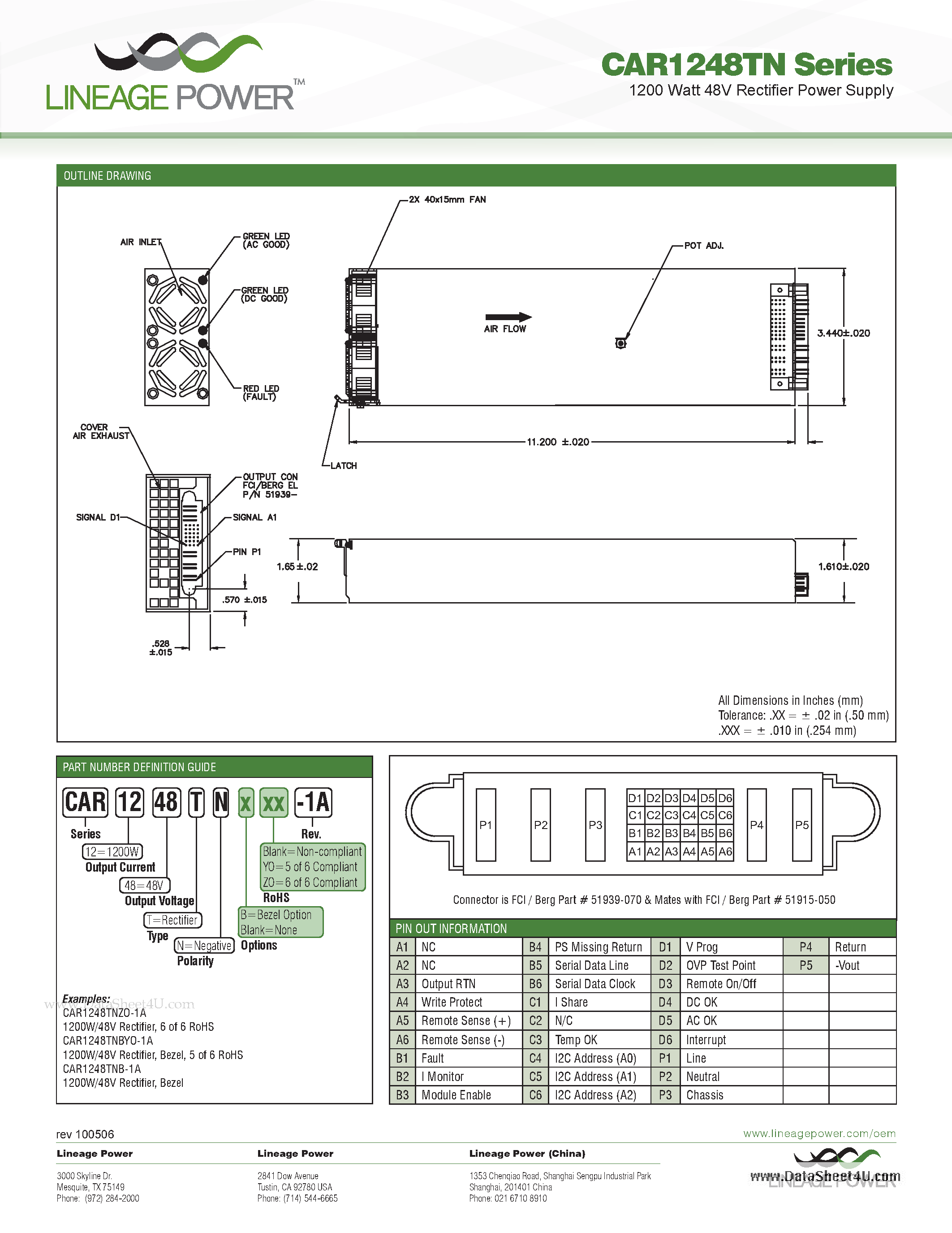 Datasheet CAR1248TN page 2 Datasheet CAR1248TN - 1200 Watt 48V Rectifier Power Supply page 2